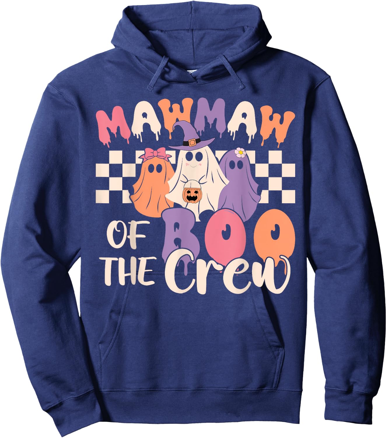 Mawmaw Of The Boo Crew Retro Ghost Spooky Halloween Family Hoodie - Hoodie | Navy