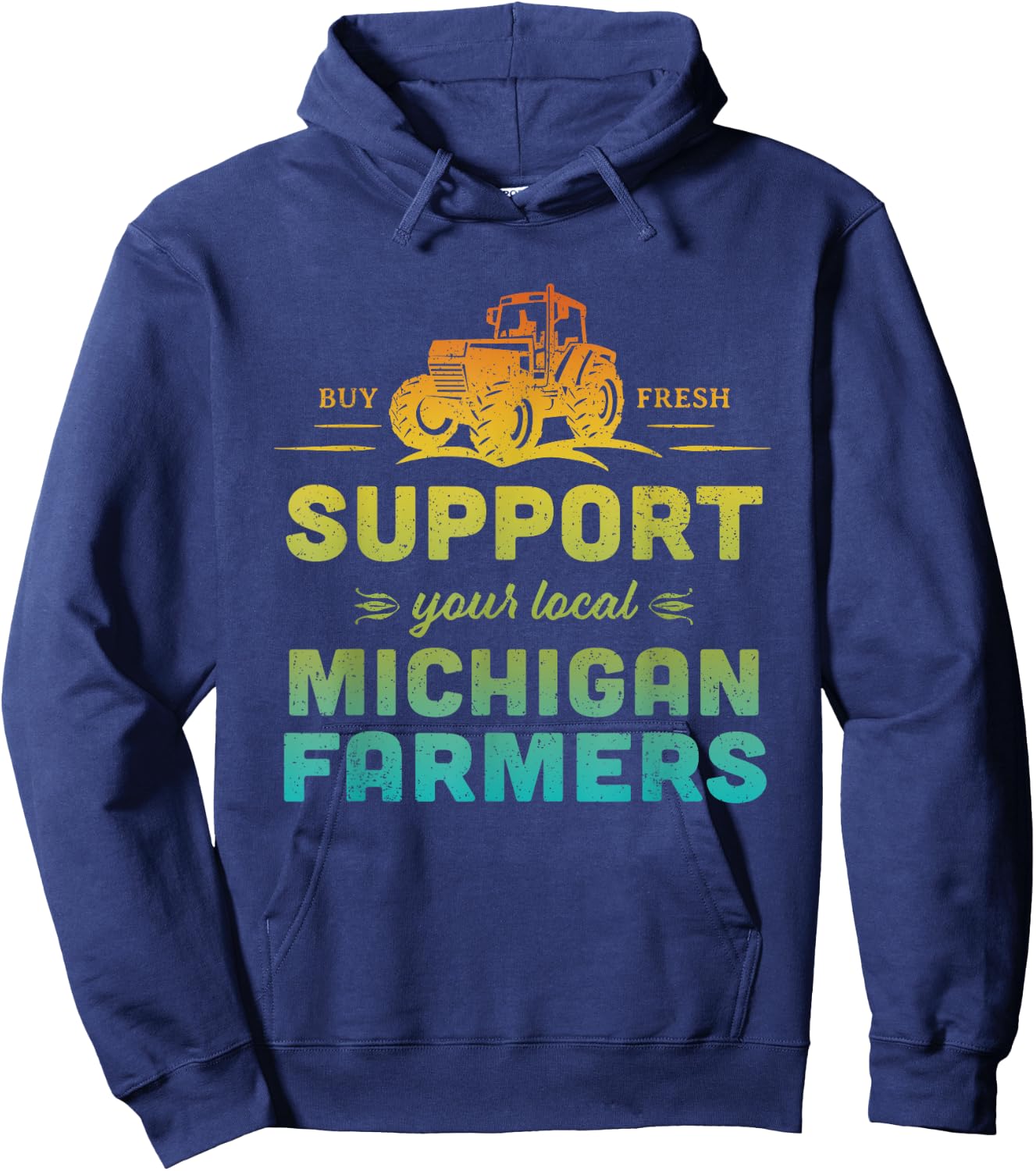 Michigan Farmers Local Market Farms Retro Tractor Souvenir Hoodie - Hoodie | Navy