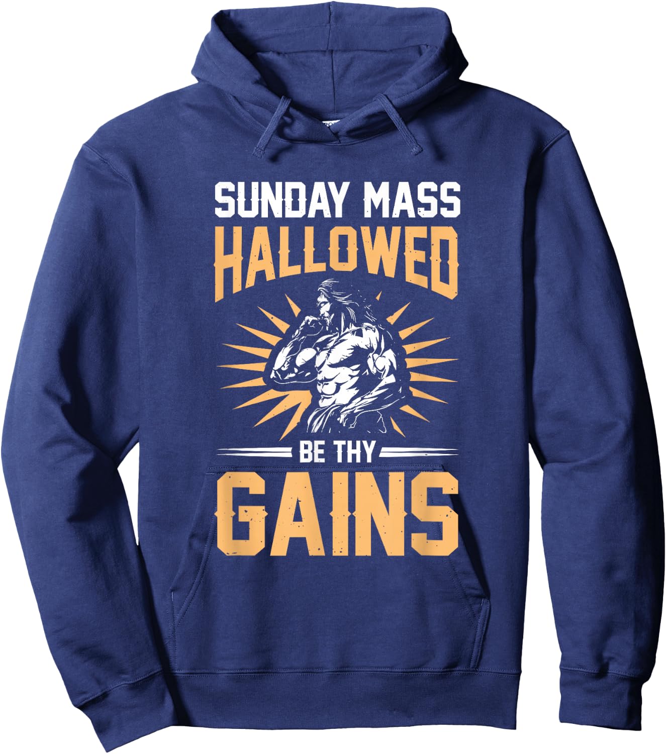 Sunday Mass Hallowed Be Thy Gains Jesus Hoodie - Hoodie | Navy