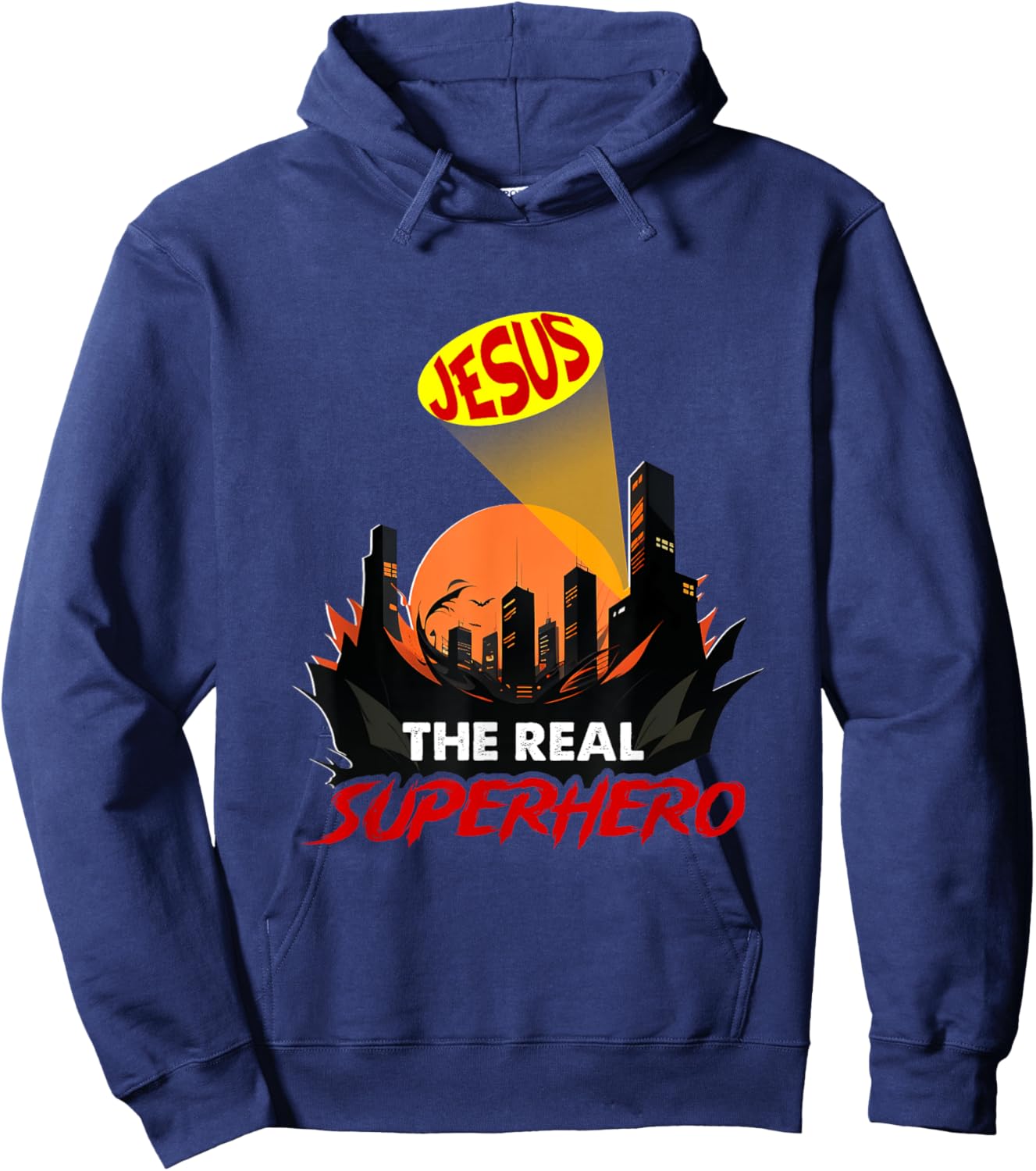 Jesus The Real Superhero Bat Signal Night Of City Christian Hoodie - Hoodie | Navy
