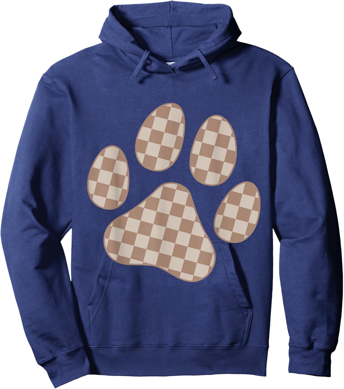 Brown Beige Checkered Cat Dog Paw Print Checkerboard Men Women Kids Hoodie - Hoodie | Navy