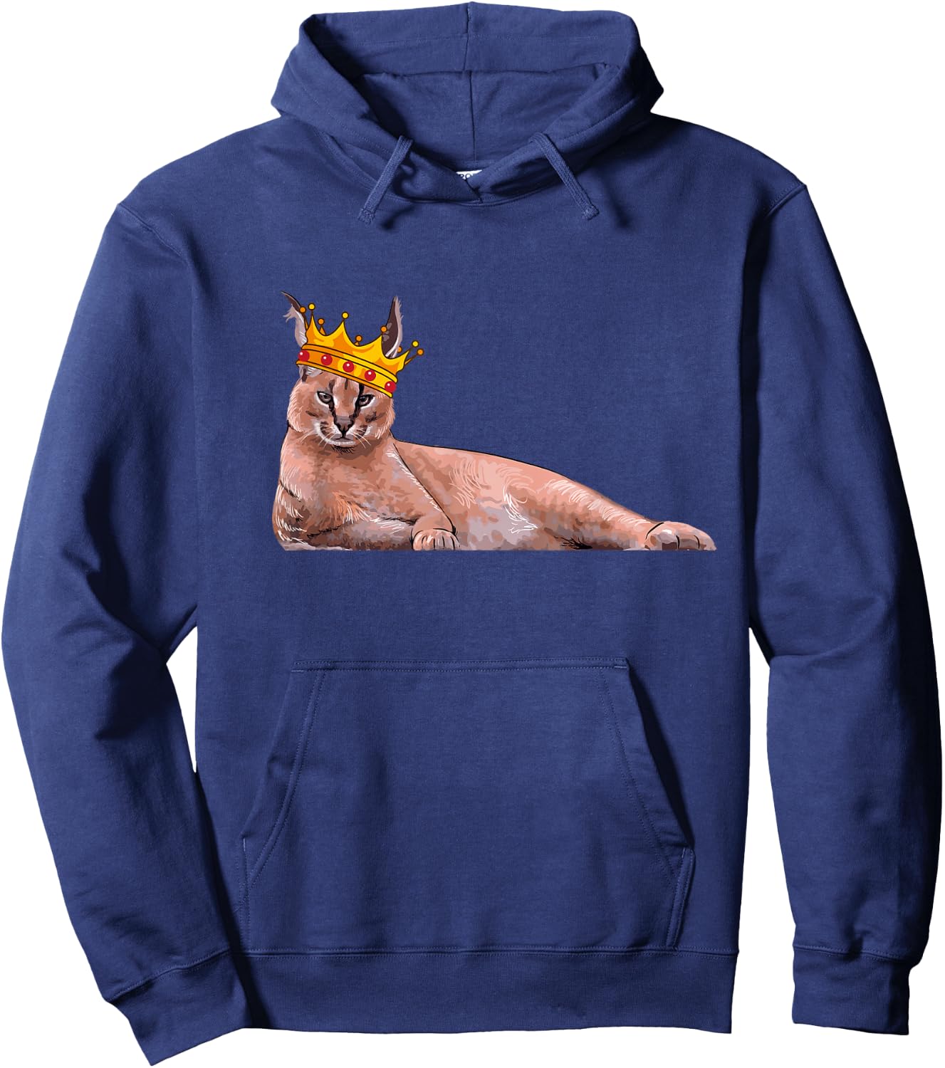Big Floppa Crown Meme Caracal Cat Women Girls Kids Hoodie - Hoodie | Navy