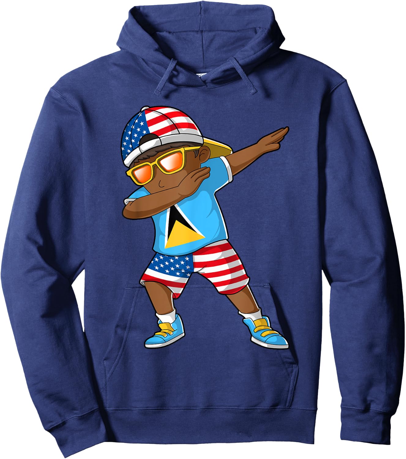 Half American Half Saint Lucian Boy Kid Saint Lucia Flag Hoodie - Hoodie | Navy