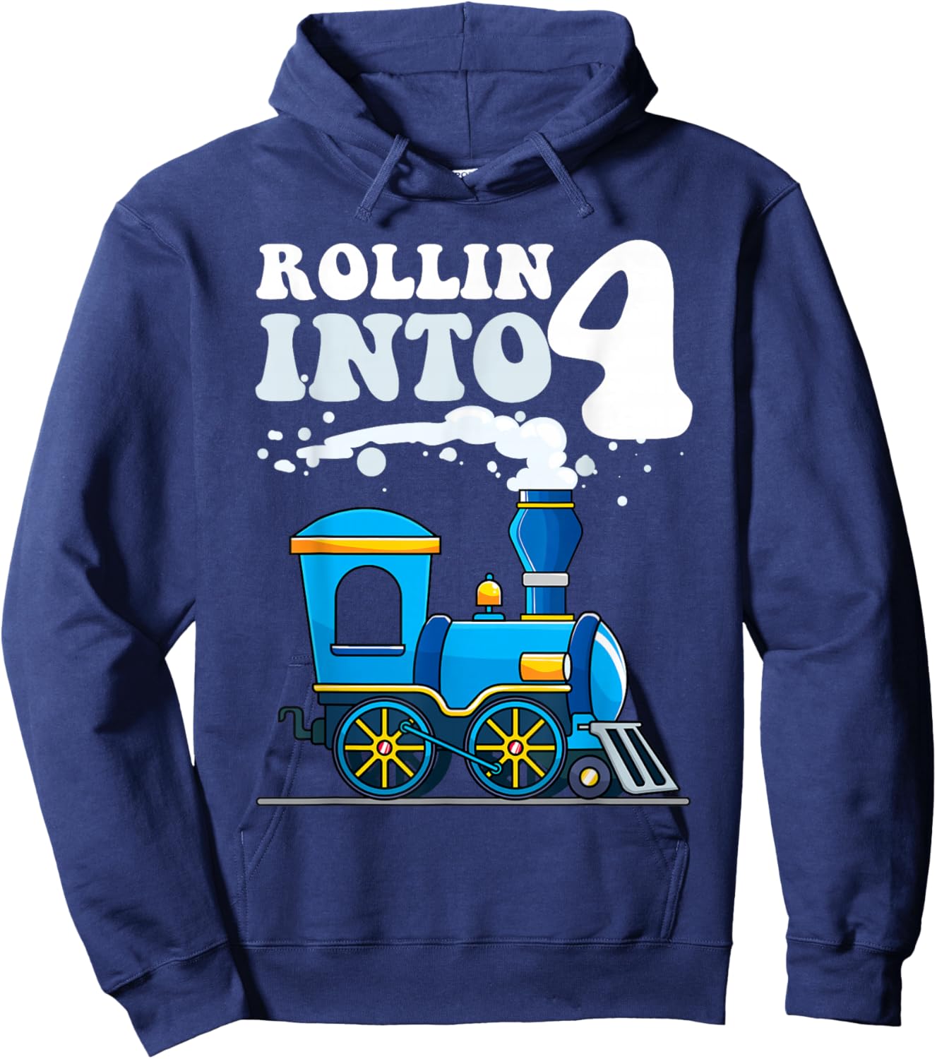 Rollin' Into 4 Train 4th Birthday Party Four Years Old Boys Hoodie - Hoodie | Navy