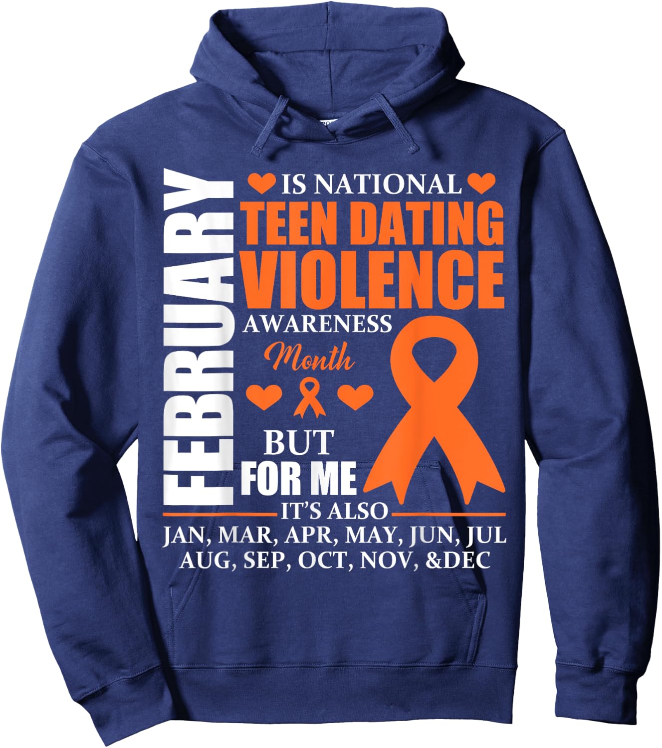 February Wear orange Ribbon Teen Dating Violence Awareness Hoodie - Hoodie | Navy