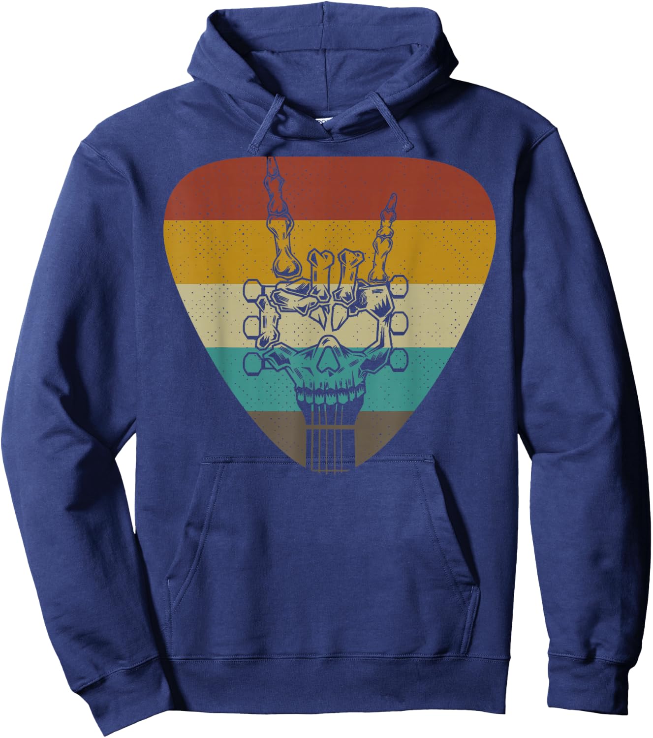 Vintage Rock & Roll Skeleton Funny Guitar Music Lover Retro Hoodie - Hoodie | Navy