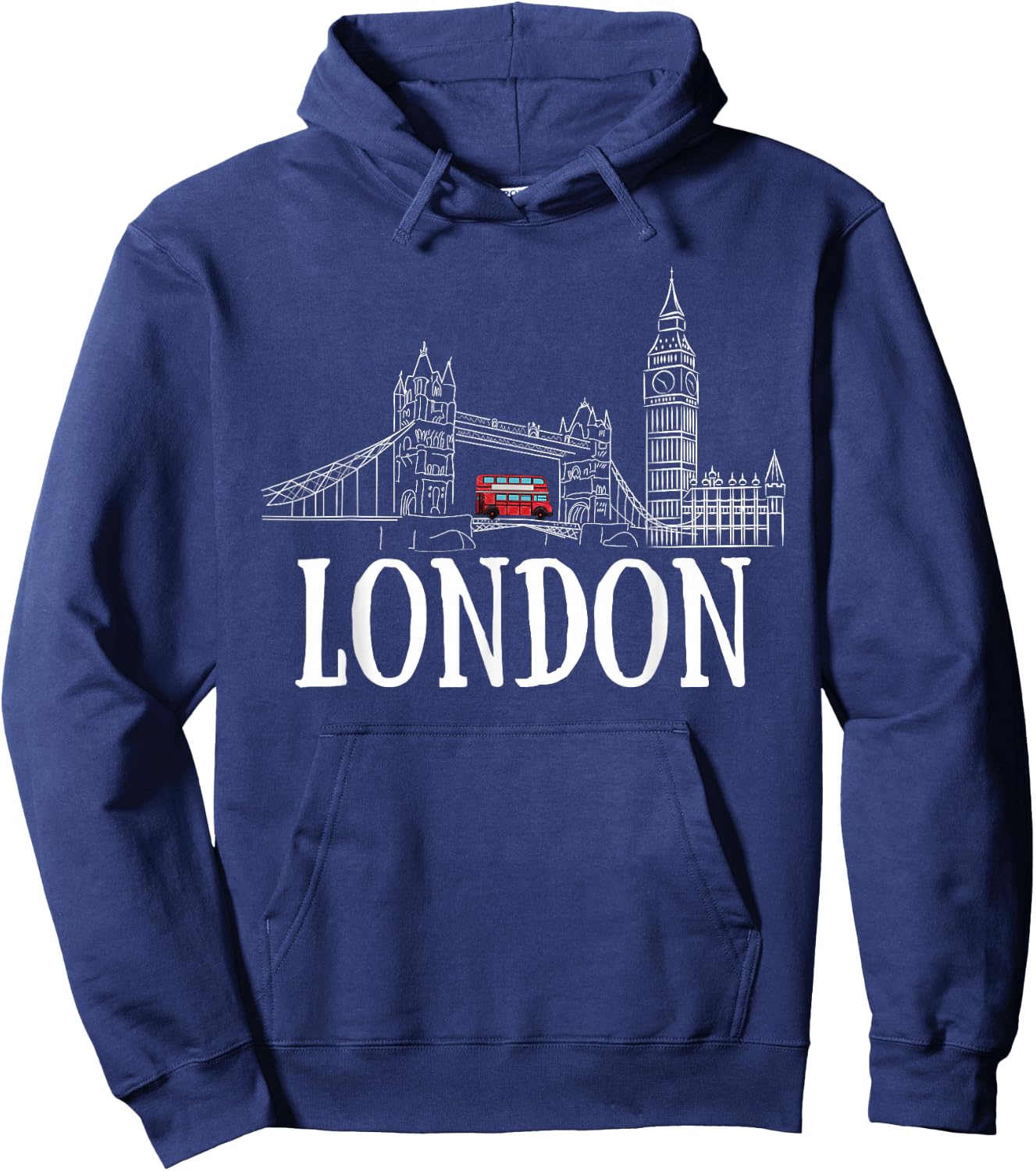 London Skyline Tourist Hometown Vacation Bus Decker Double Hoodie - Hoodie | Navy