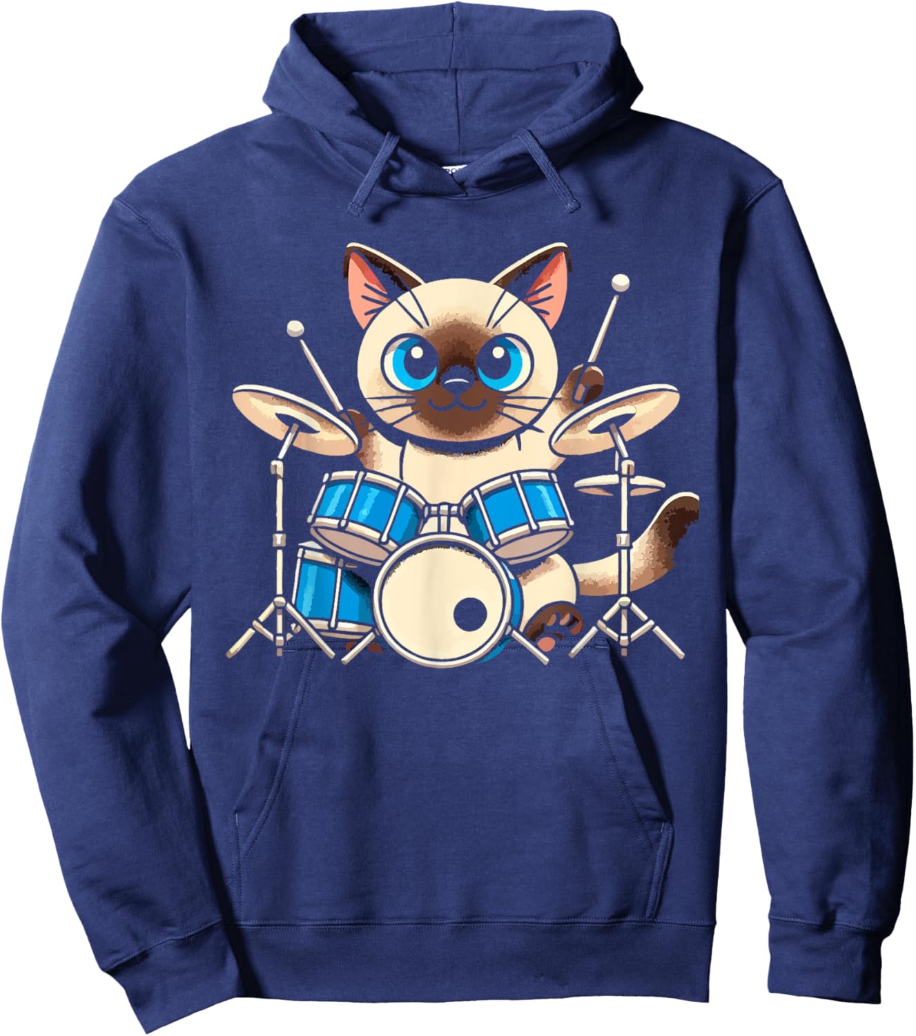 Siamese Cat Playing Drums Music Lover Women Kids Hoodie - Hoodie | Navy