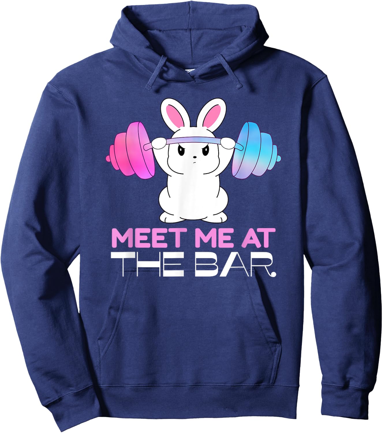 Meet Me at the Bar Barbell Bunny Funny Exercise Workout Pun Hoodie - Hoodie | Navy