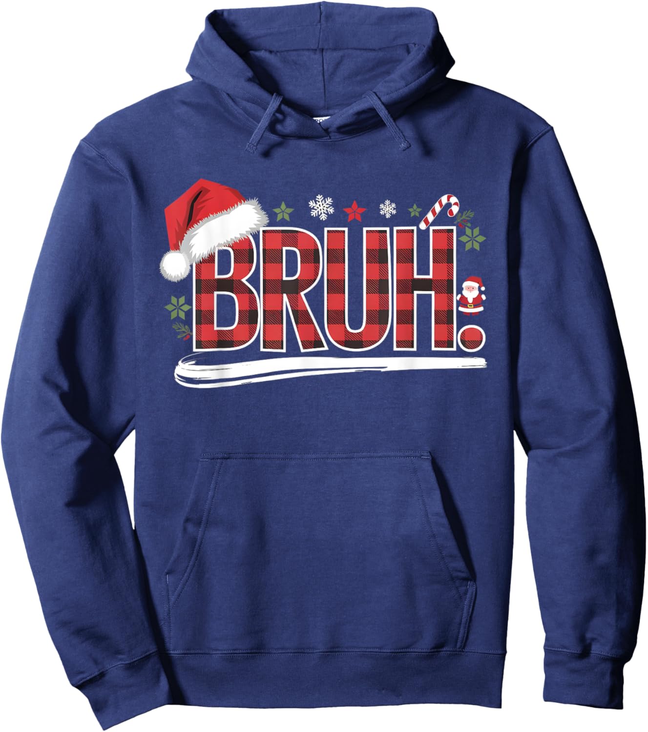Bruh Christmas Plaid Gifts For Teens Boys Kids Xmas Pajamas Hoodie - Hoodie | Navy