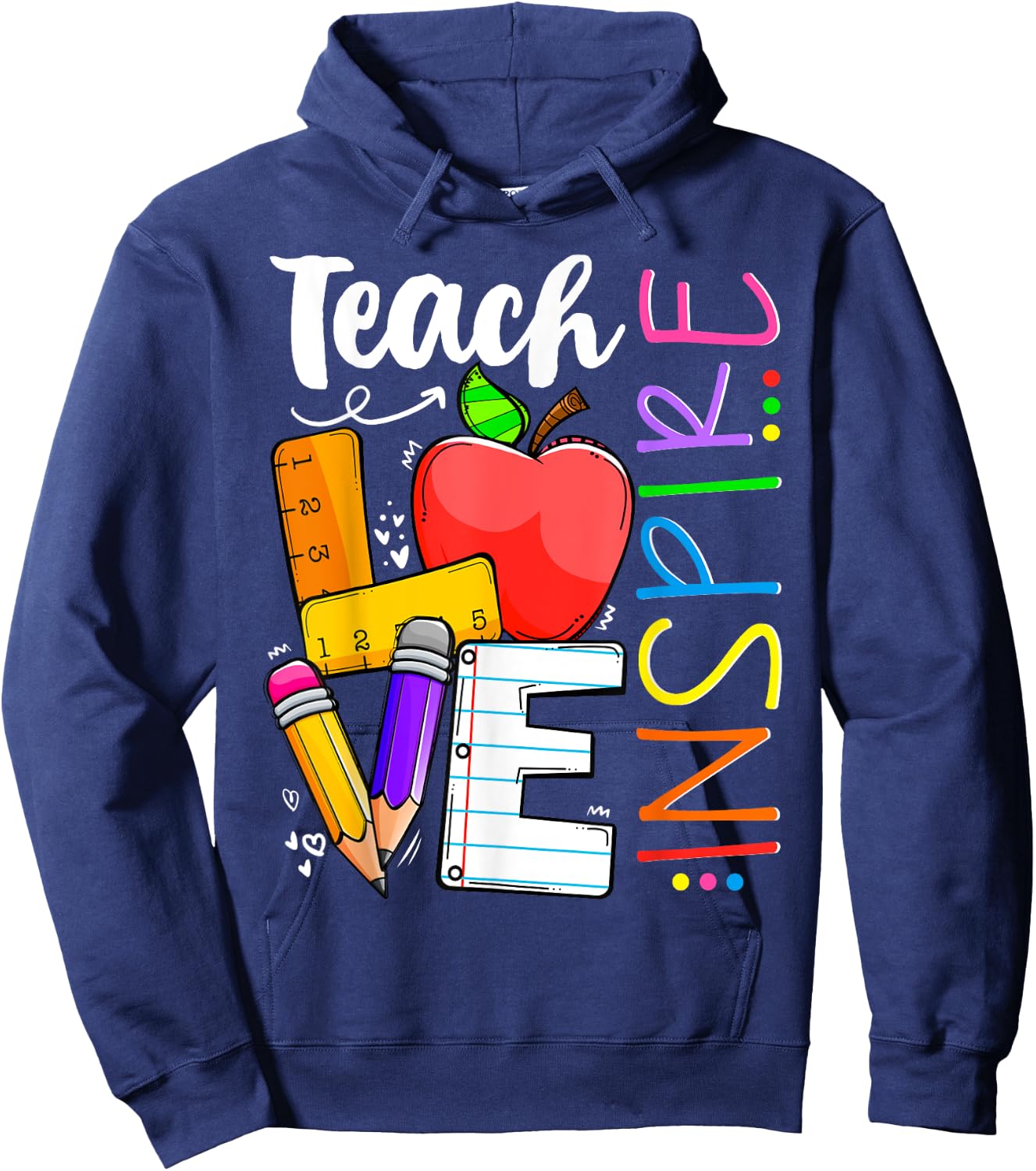 Cute Teach Love And Inspire Men Women Teacher Hoodie - Hoodie | Navy