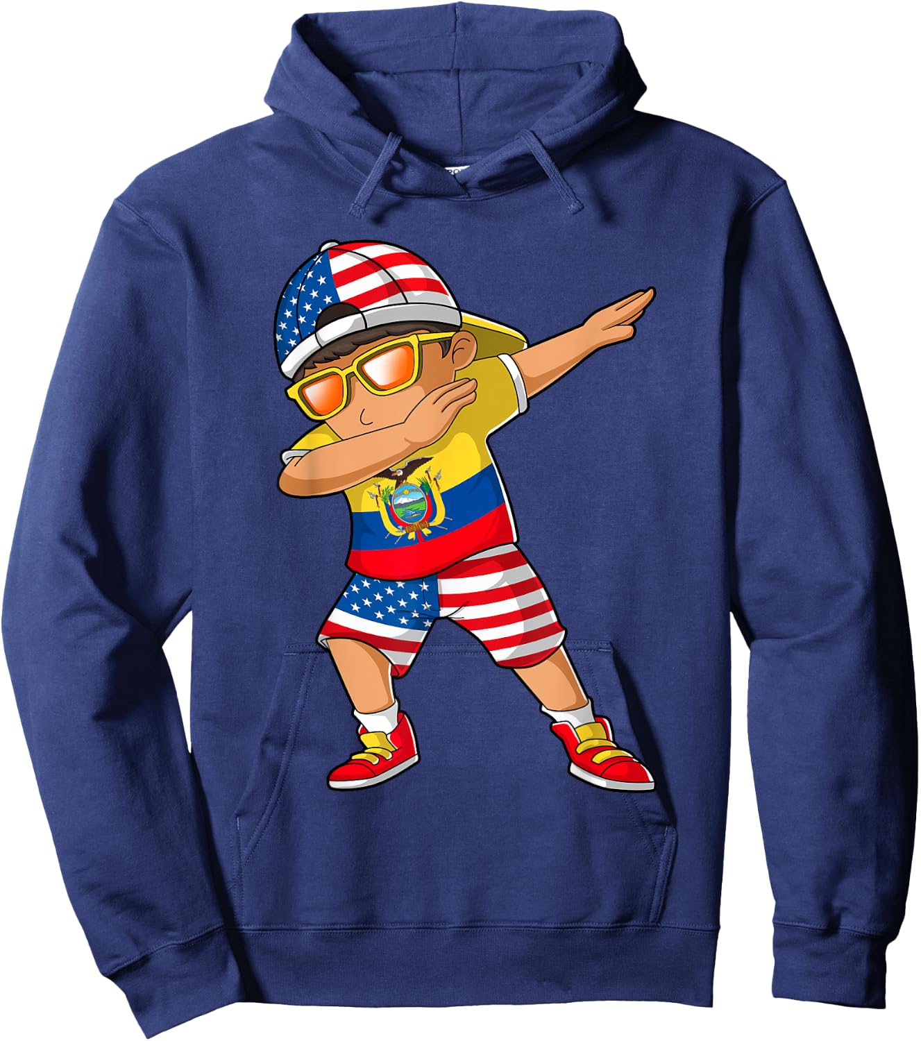 Half American Half Ecuadorian Boy Kid Ecuador Flag Patriotic Hoodie - Hoodie | Navy