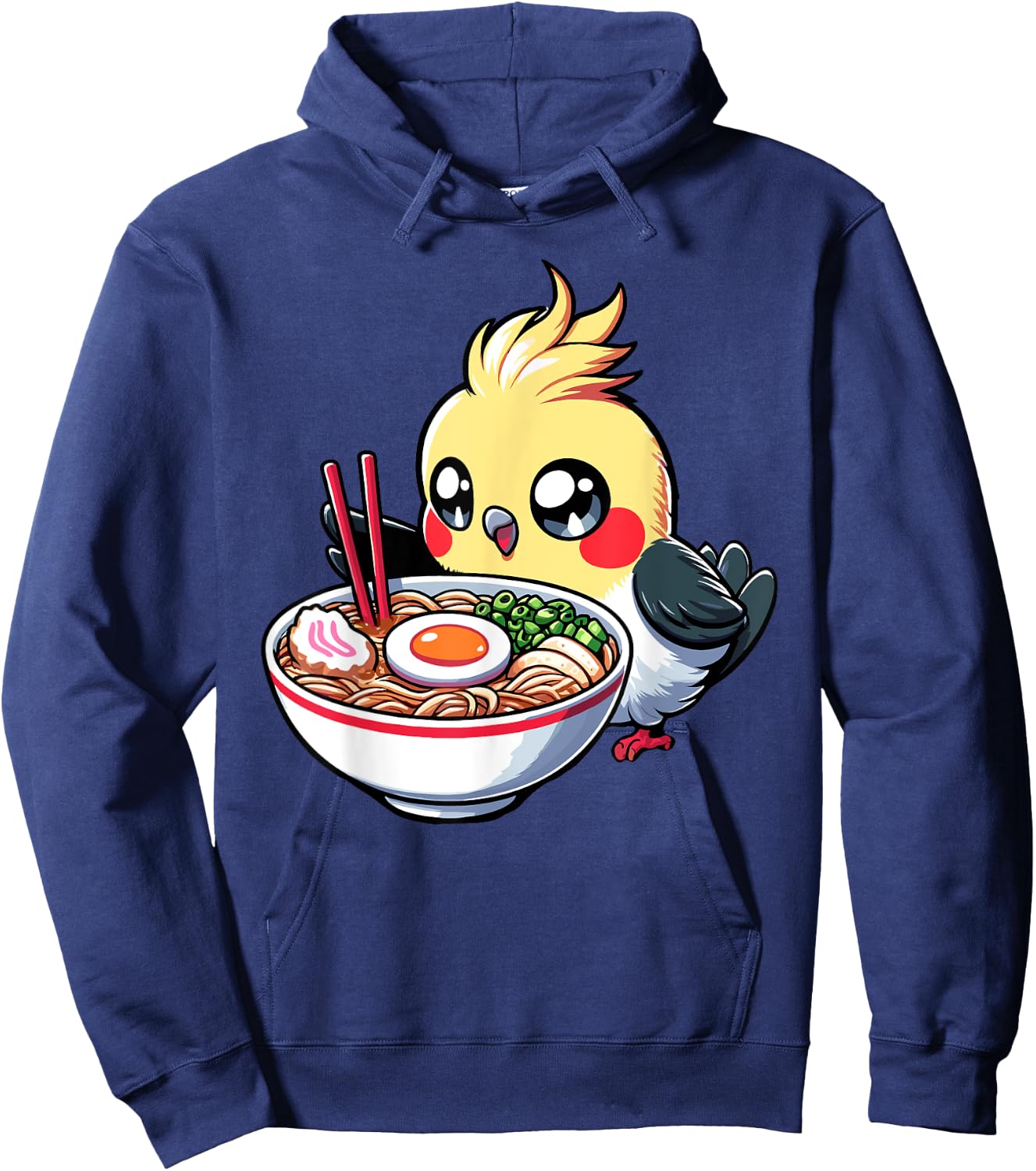 Cute Kawaii Cockatiel Bird Eating Ramen Parrot Lover Funny Hoodie - Hoodie | Navy