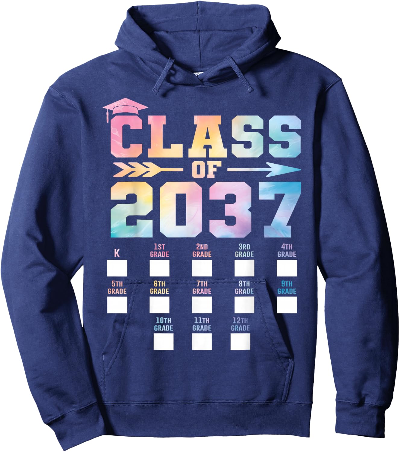 Class of 2037 Grow with Me Shirt Check box K-12 Girls Boys Hoodie - Hoodie | Navy