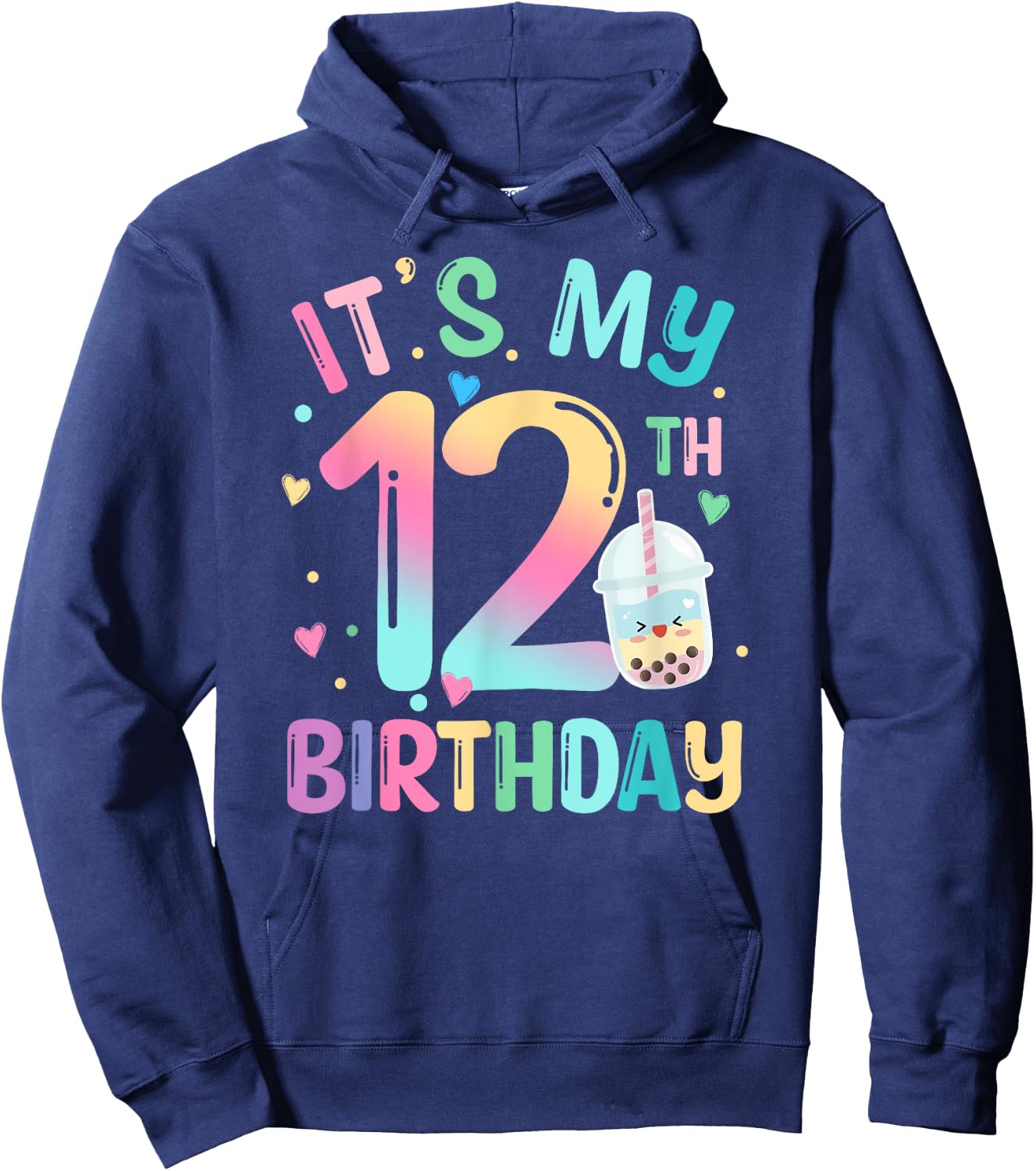 It's My 12th Birthday Bubble Boba Tea Party 12 Year Old Girl Hoodie - Hoodie | Navy