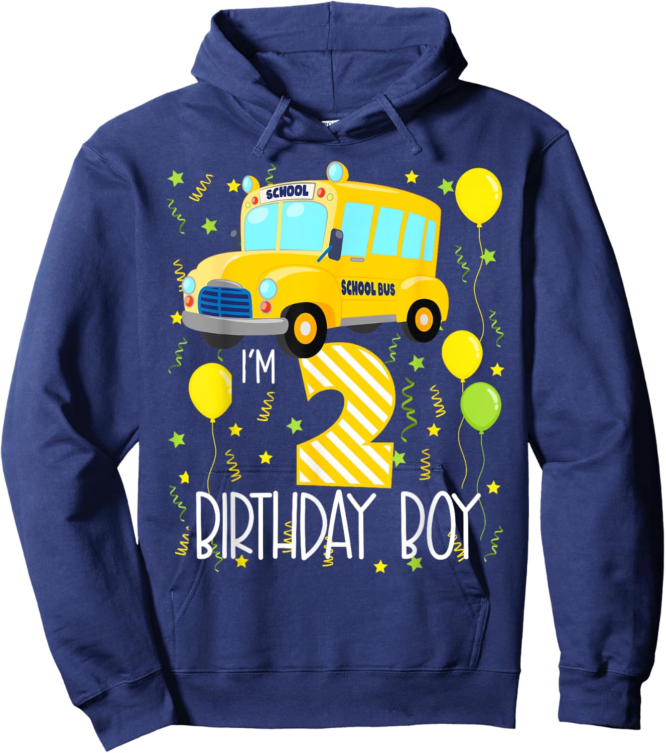 I'm 2 Birthday Boy School Bus Kids 2nd Birthday Party Hoodie - Hoodie | Navy
