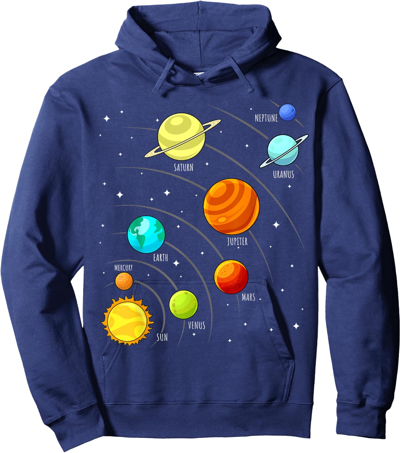 Kids Colorful Planets Solar Systems Space Science Boys Girls Hoodie - Hoodie | Navy
