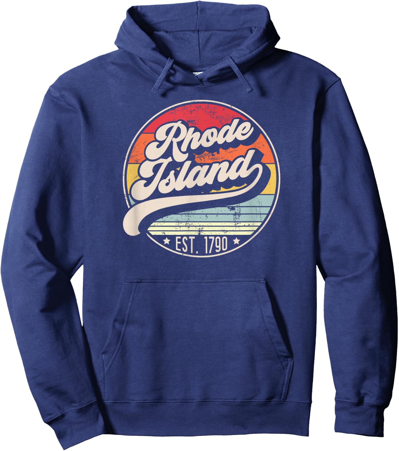 Retro Rhode Island Home State RI Cool 70s Style Sunset Hoodie - Hoodie | Navy