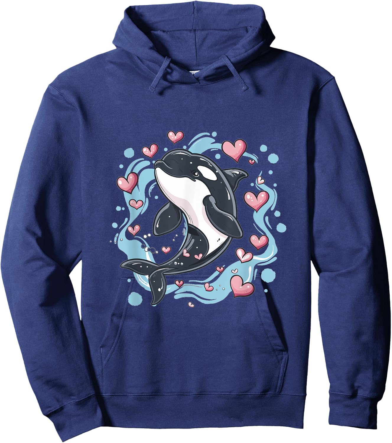 Orca Whale Hearts Graphic Hoodie - Hoodie | Navy