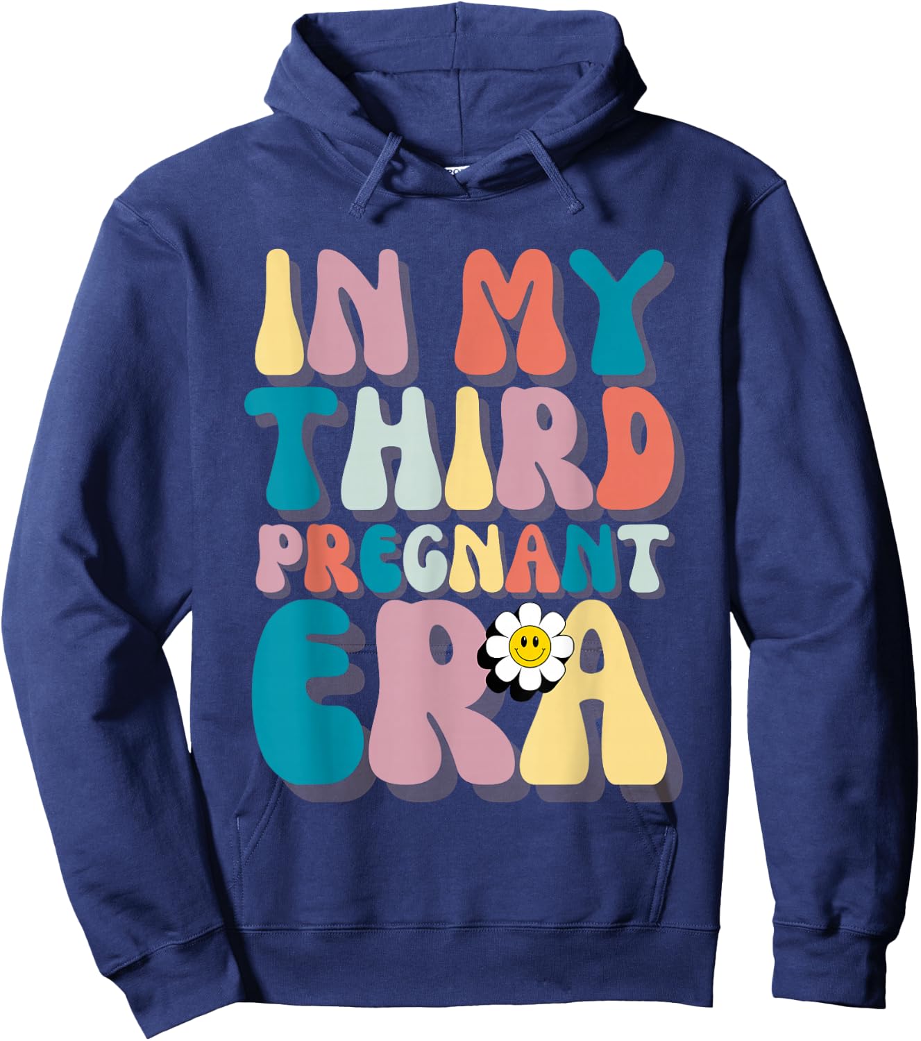 In My Third Pregnant Era Groovy 3rd Pregnancy Announcement Hoodie - Hoodie | Navy
