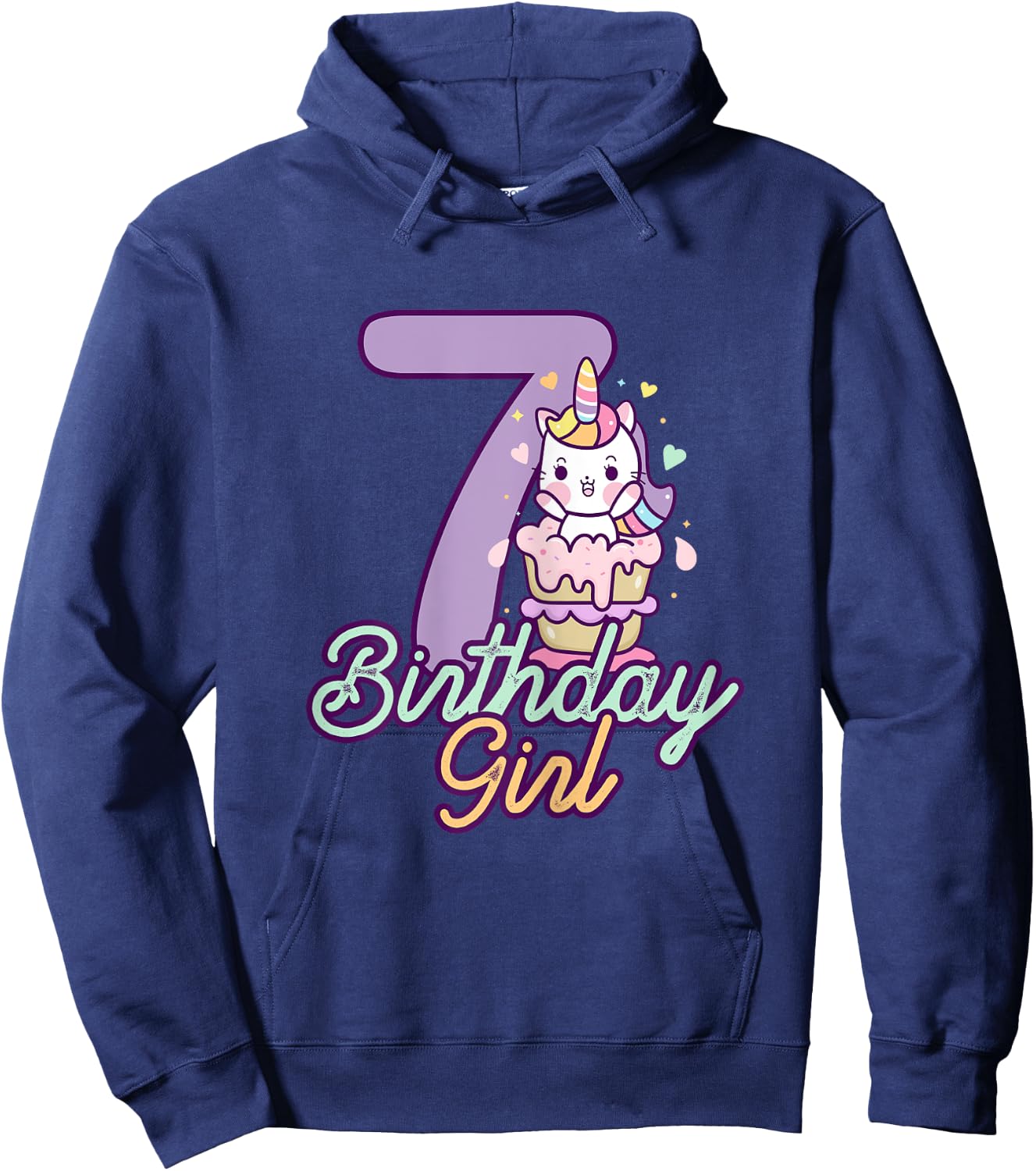 7 Years Old Birthday Girl Gifts Unicorn 7th Birthday Hoodie - Hoodie | Navy