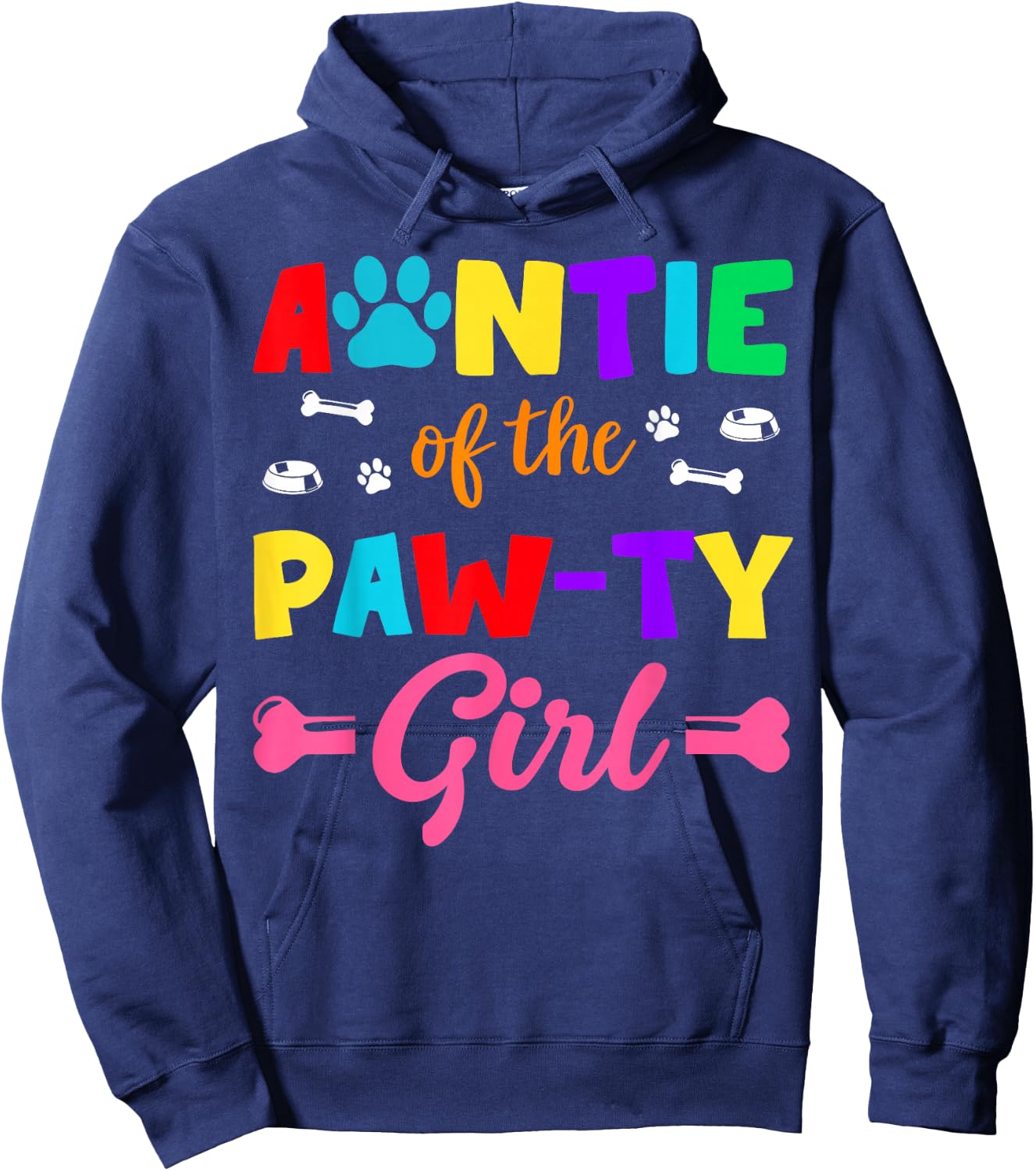 Auntie Of The Paw-ty Girl Dog Family Matching Party Hoodie - Hoodie | Navy