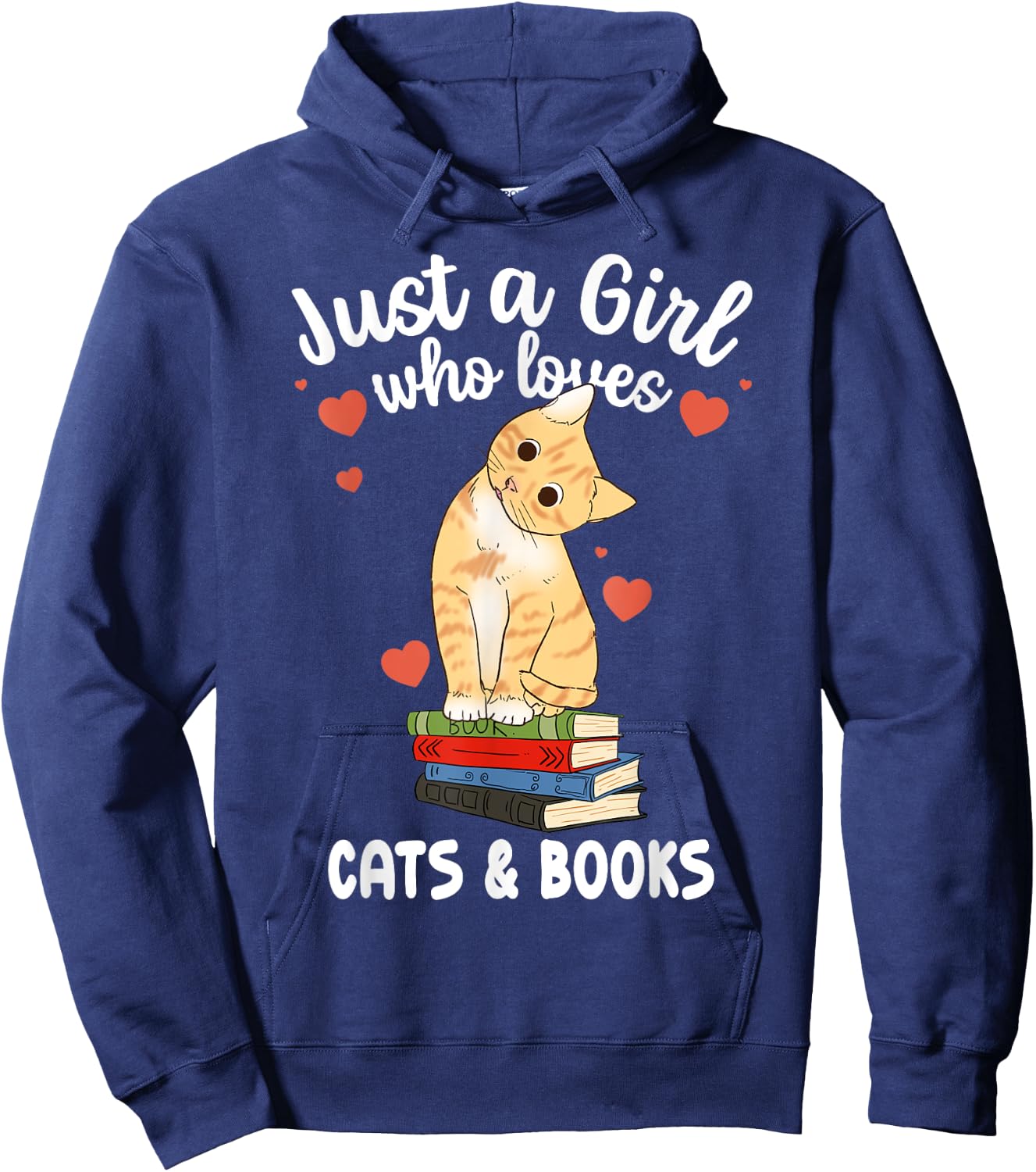 Just a Girl Who Loves Cats and Books Reading Cat & Bookworm Hoodie - Hoodie | Navy