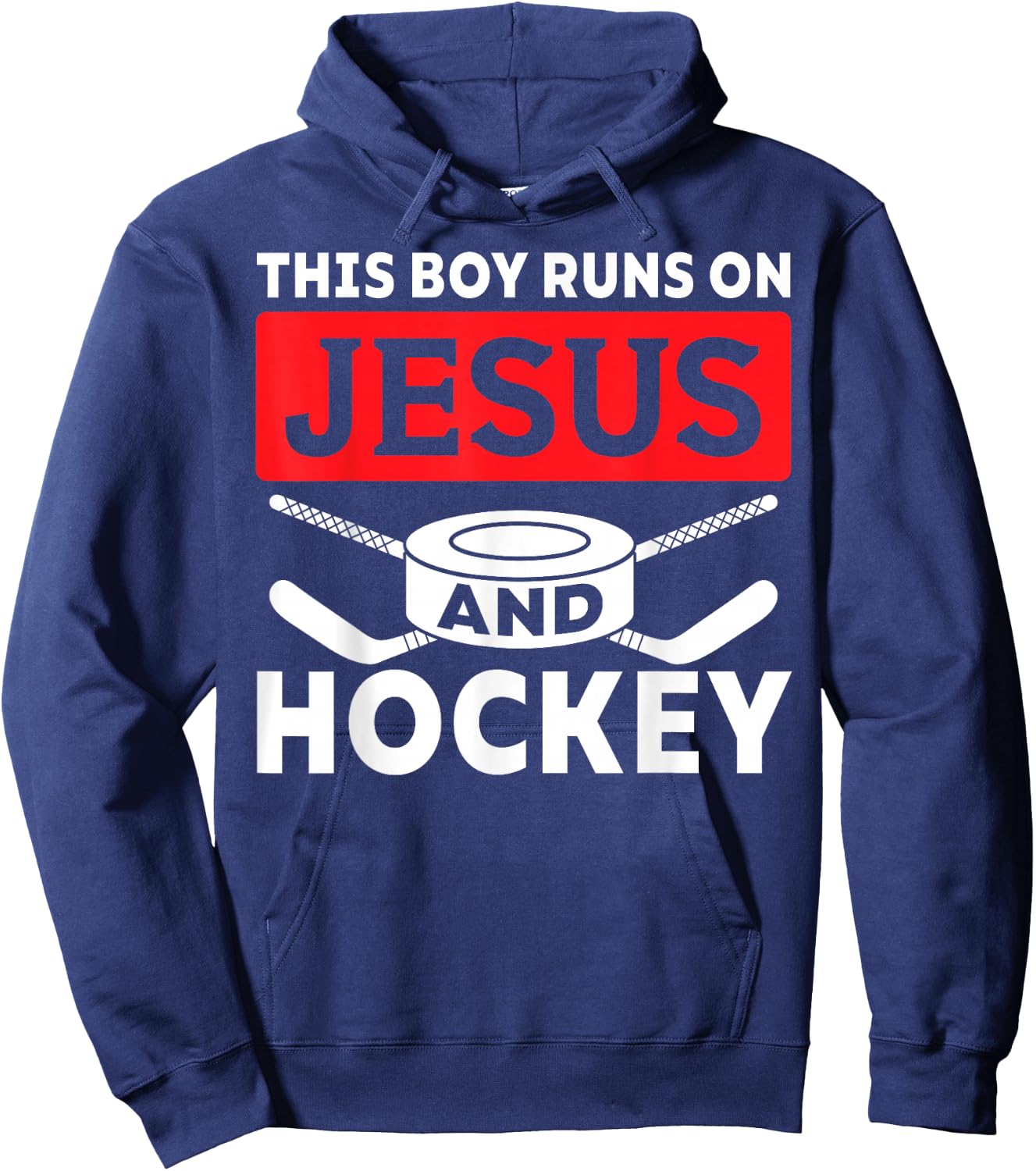 This Boy Runs On Jesus And Hockey Christian Ice Hockey Lover Hoodie - Hoodie | Navy