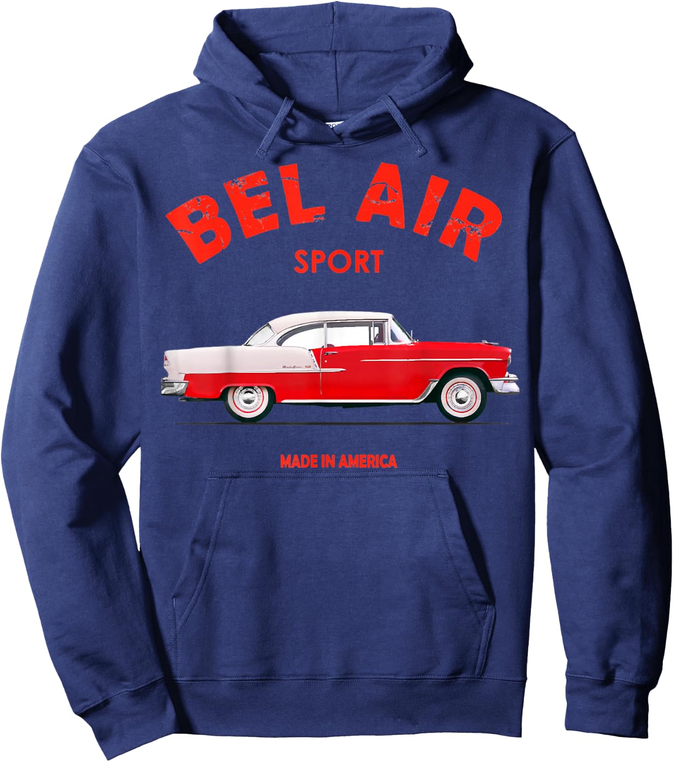 1955 55 Chevys Bel Air Sport Classic Vintage Muscle Car Hoodie - Hoodie | Navy