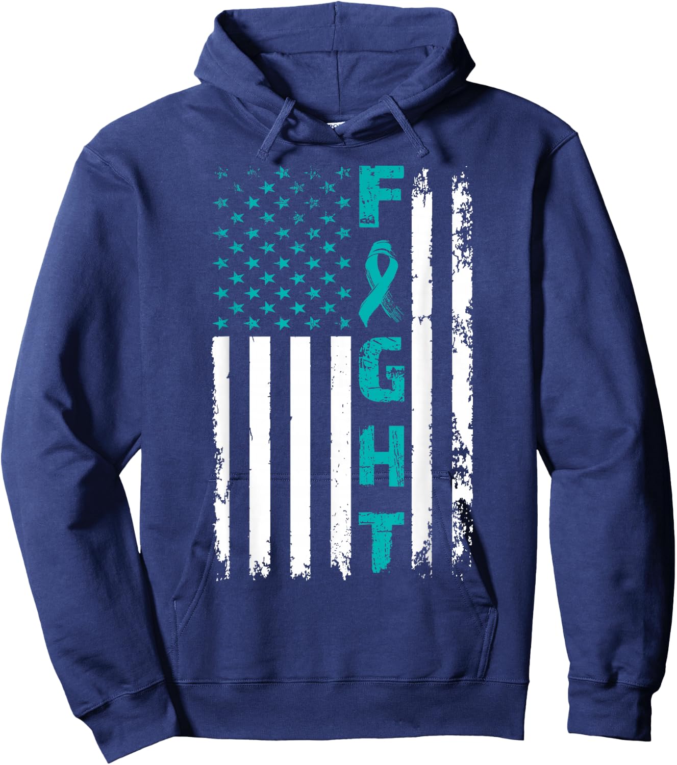 Fight Ovarian Cancer American Flag Awareness Survivor Hoodie - Hoodie | Navy