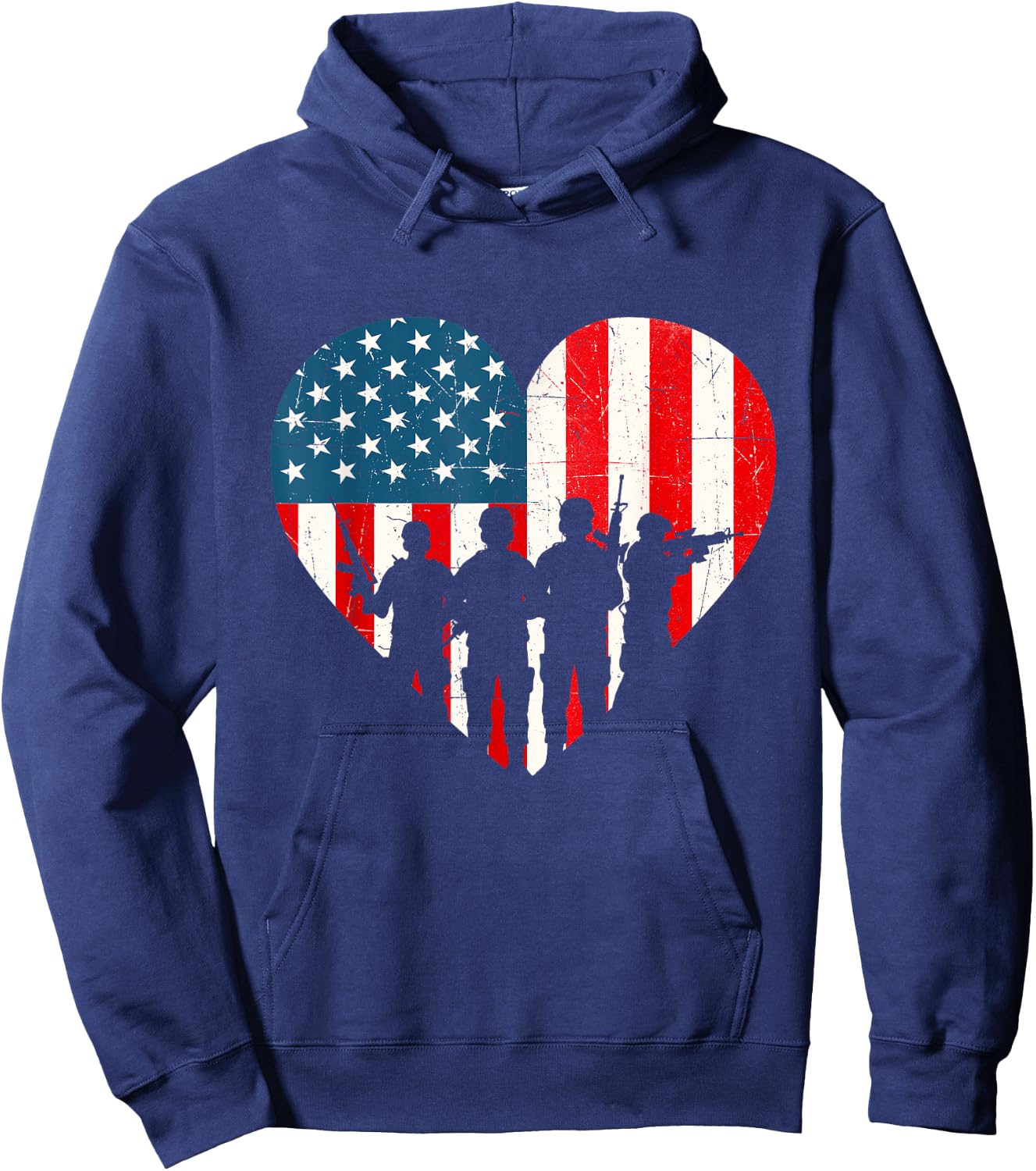 US Flag Heart Soldiers - Patriotic Veterans Memorial Day Kids Men Hoodie - Hoodie | Navy