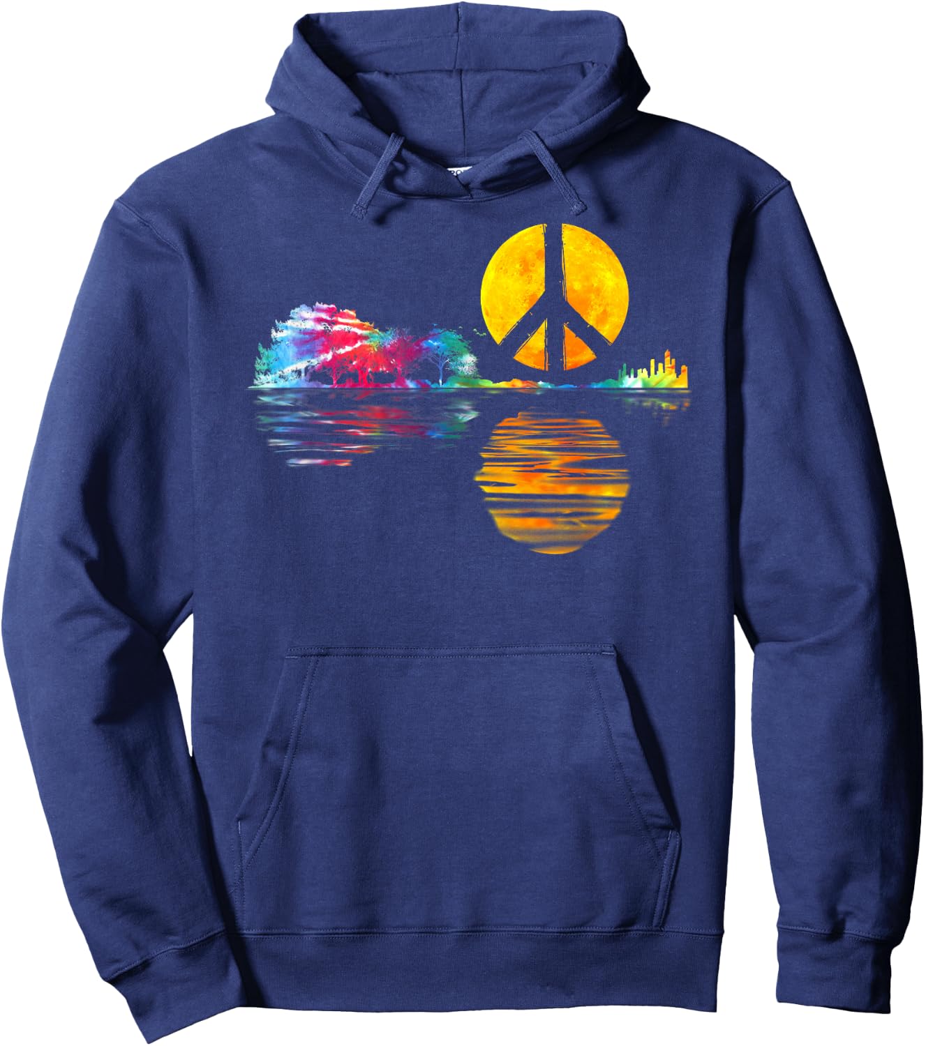 Hippie Guitar Moon I Guitarist Musician Peace Sign Hoodie - Hoodie | Navy