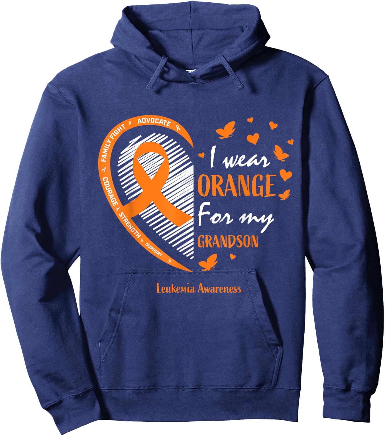 Men Women I Wear Orange For My Grandson Leukemia Awareness Hoodie - Hoodie | Navy