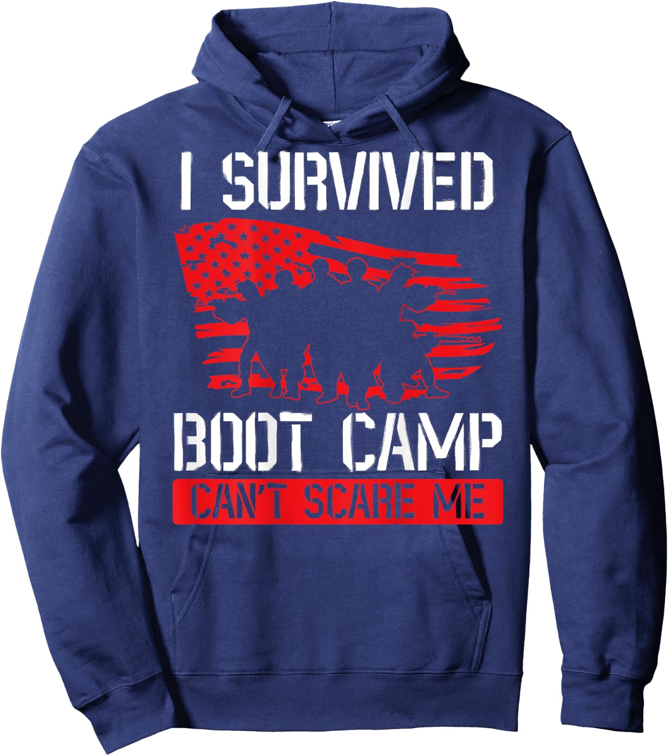 I Survived Boot Camp Can't Scare Me Back Print Veteran Hoodie - Hoodie | Navy