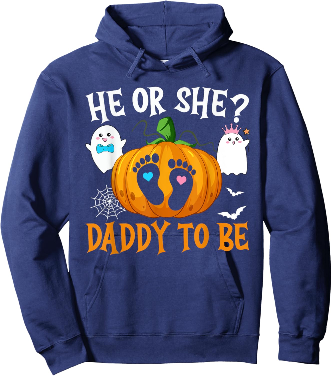 Halloween Gender Reveal He or She Daddy To Be Pumpkin Hoodie - Hoodie | Navy