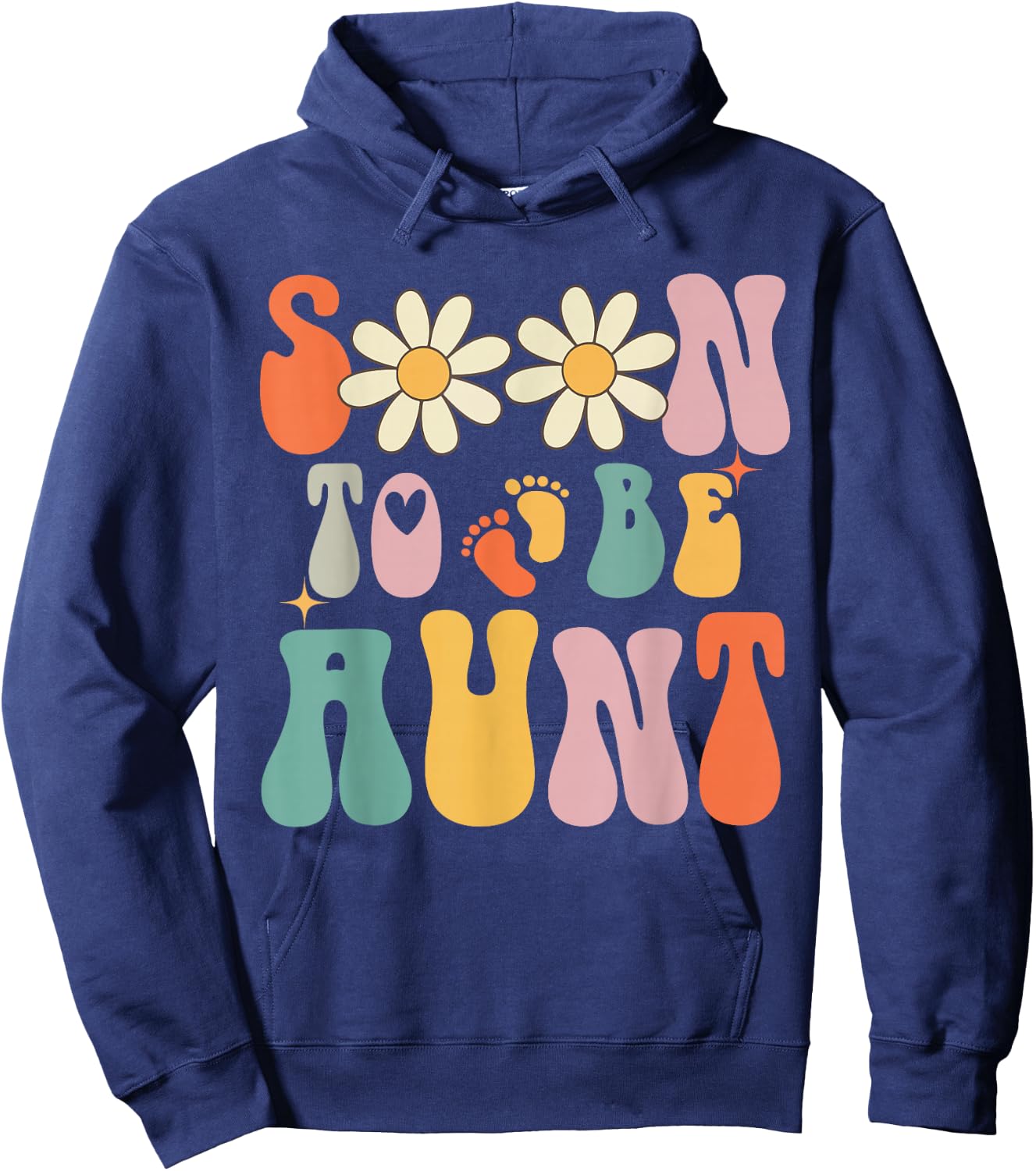Soon To Be Aunt, Groovy Retro First Time Aunt, New Aunt 2025 , Small, Black Hoodie - Hoodie | Navy