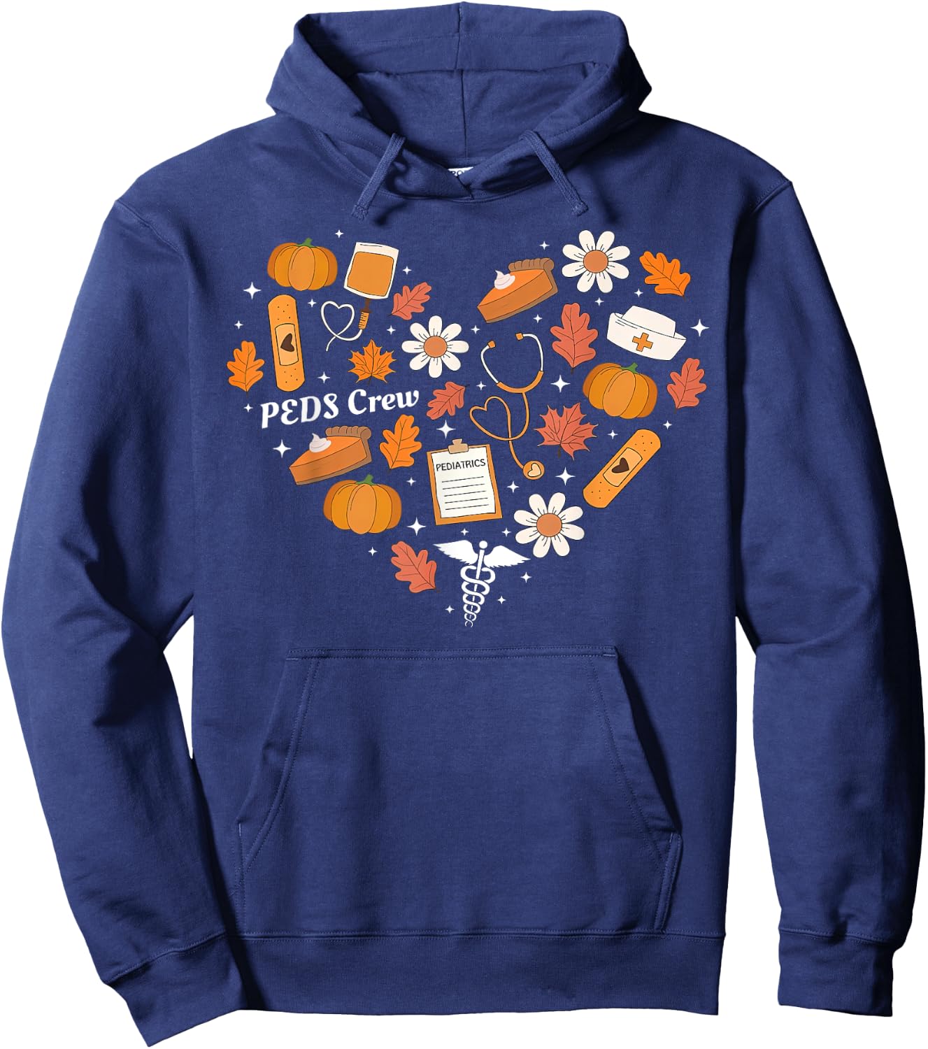 PEDS Crew Nurse Fall Heart Pediatric Pumpkin Thanksgiving Hoodie - Hoodie | Navy