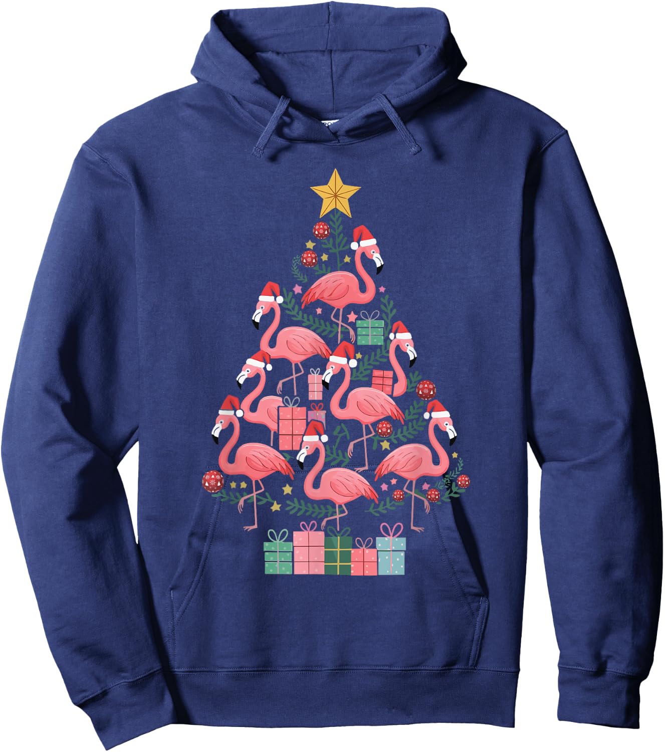 Flamingo Christmas Tree Hoodie - Hoodie | Navy