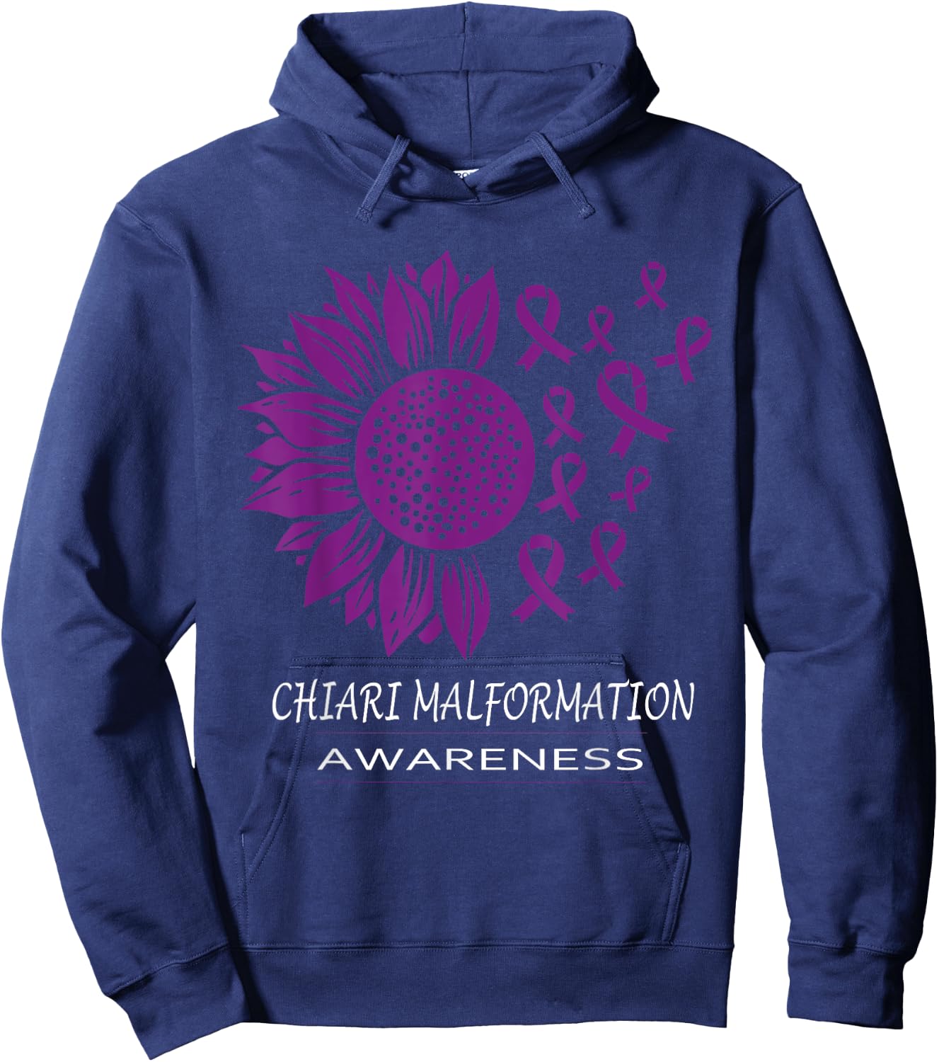 Wear Purple Chiari Malformation Awareness Sunflower Hoodie - Hoodie | Navy
