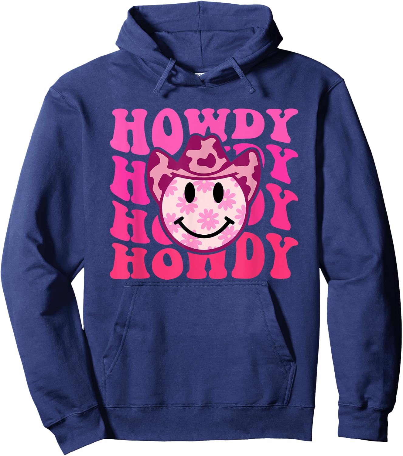 Howdy Groovy Smile Western Girl Country Rodeo Pink Cowgirl Hoodie - Hoodie | Navy
