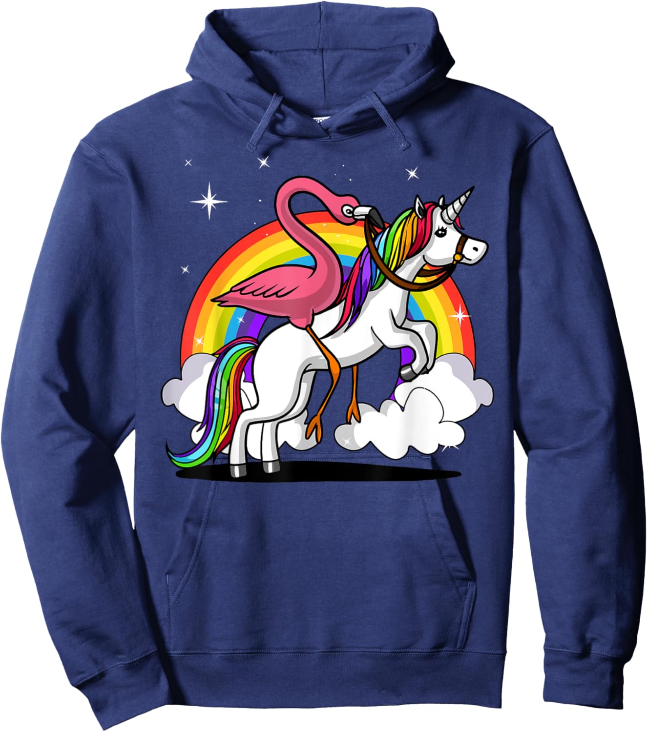 Flamingo Bird Riding Unicorn Magical Rainbow Kids Girls Hoodie - Hoodie | Navy