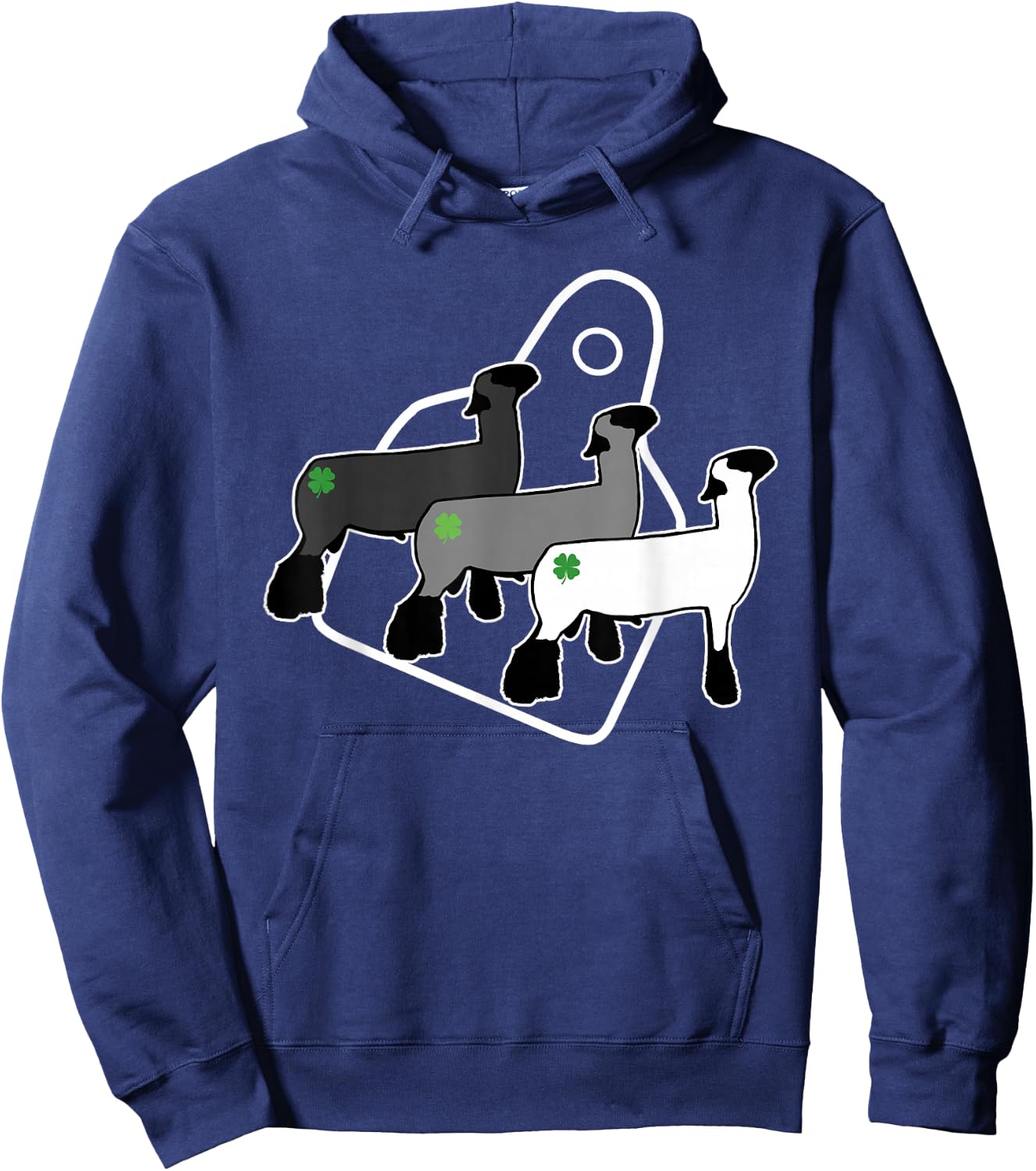 Show Club Lamb with Four Leaf Clovers and Eartags Hoodie - Hoodie | Navy