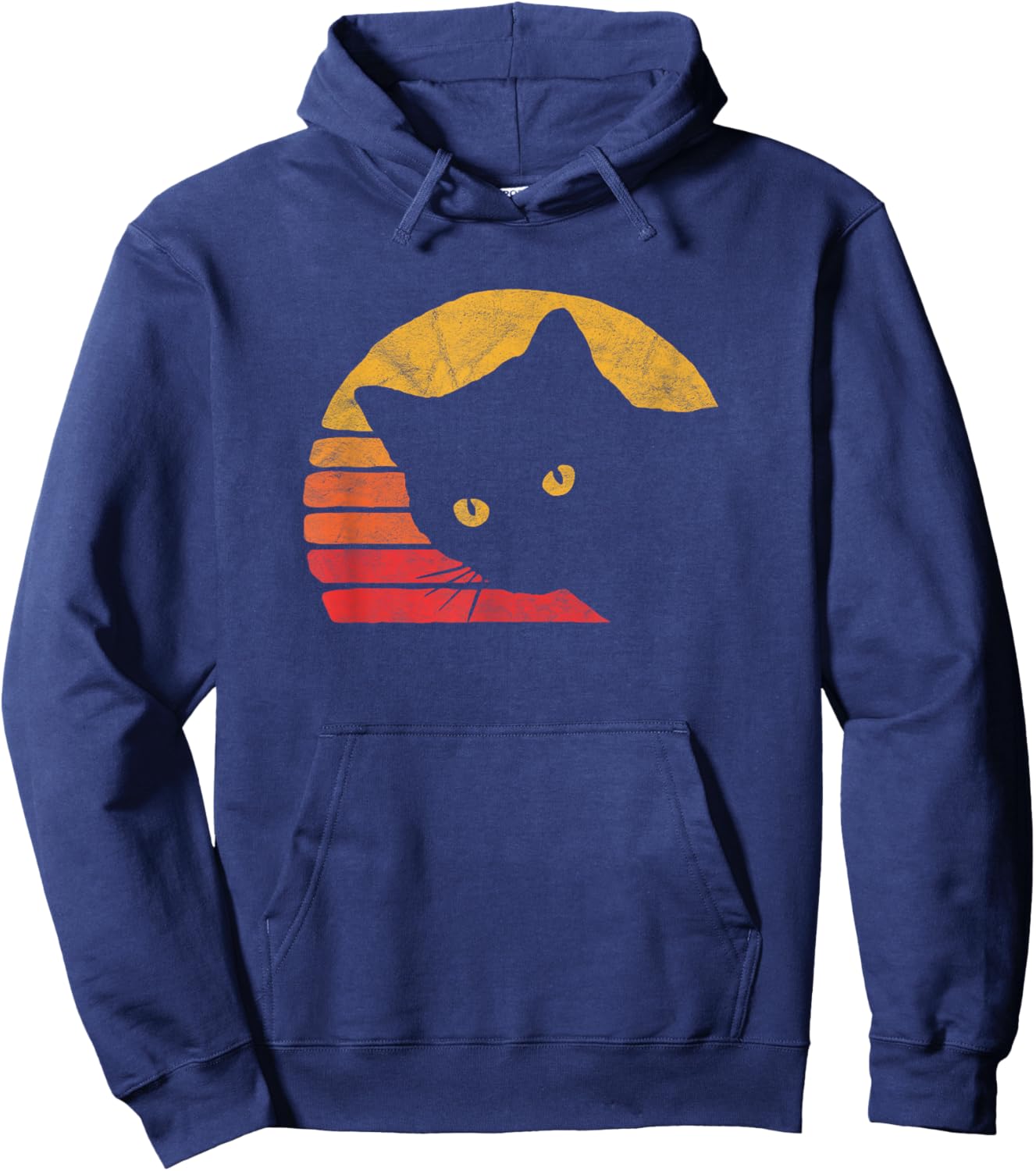 Vintage Eighties Style Cat Retro Distressed Design Hoodie - Hoodie | Navy