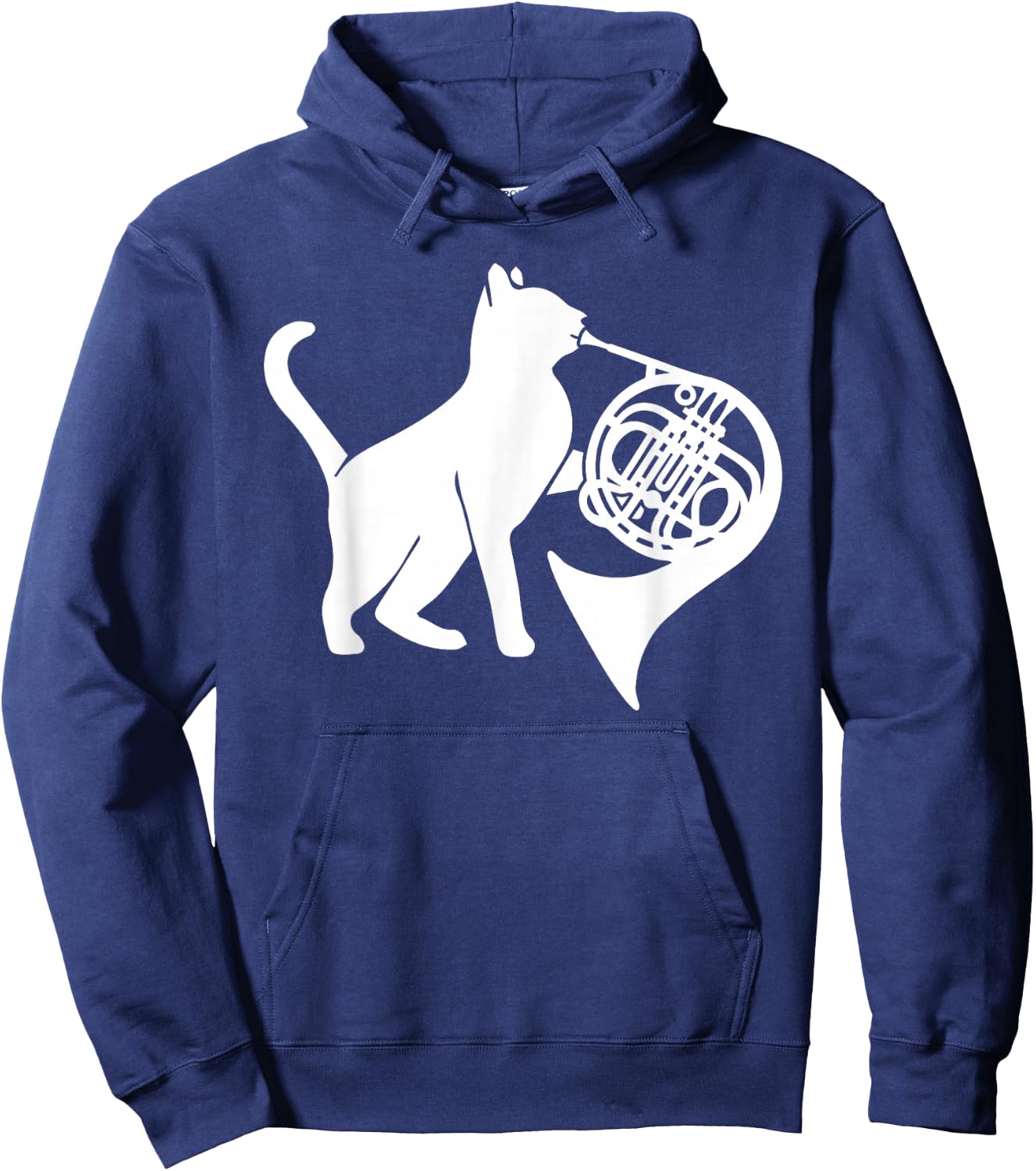Cool Cat Playing French Horn Musician Orchestra Music Hoodie - Hoodie | Navy