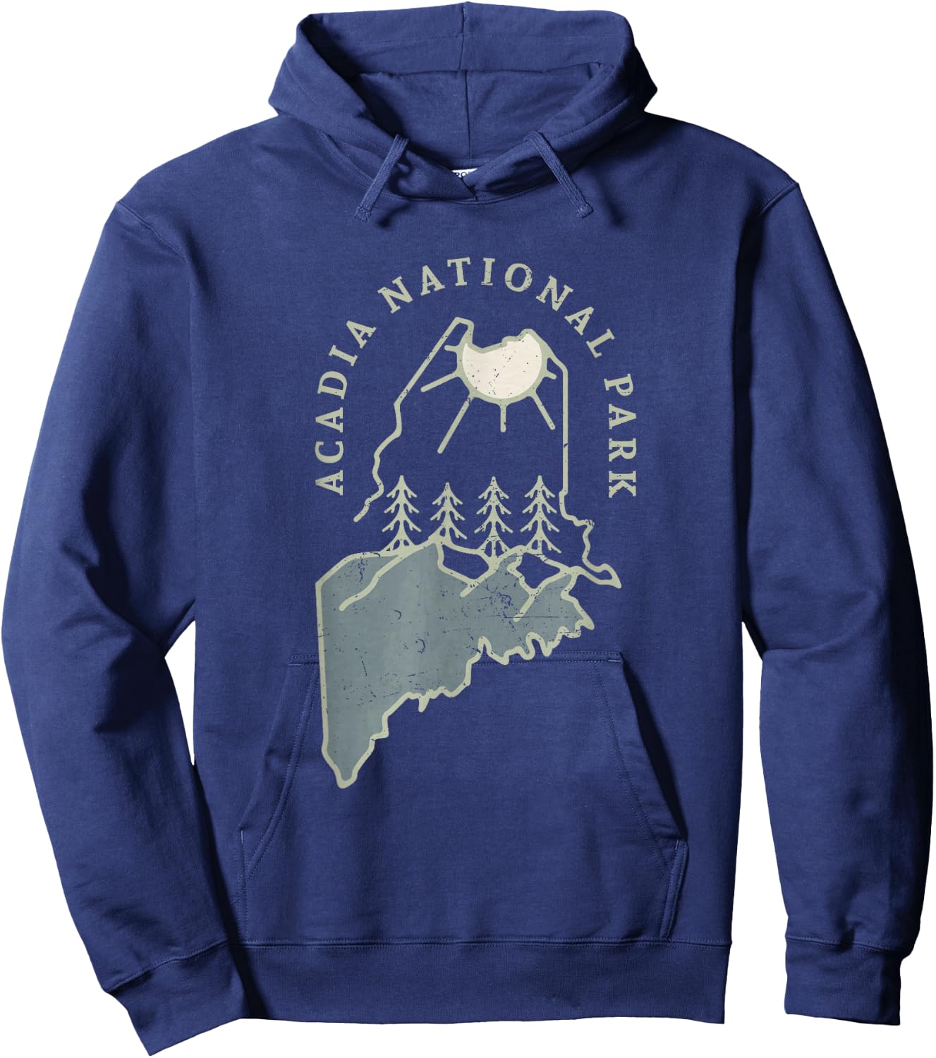 Vintage Acadia National Park Nature Inside Maine State Map Hoodie - Hoodie | Navy