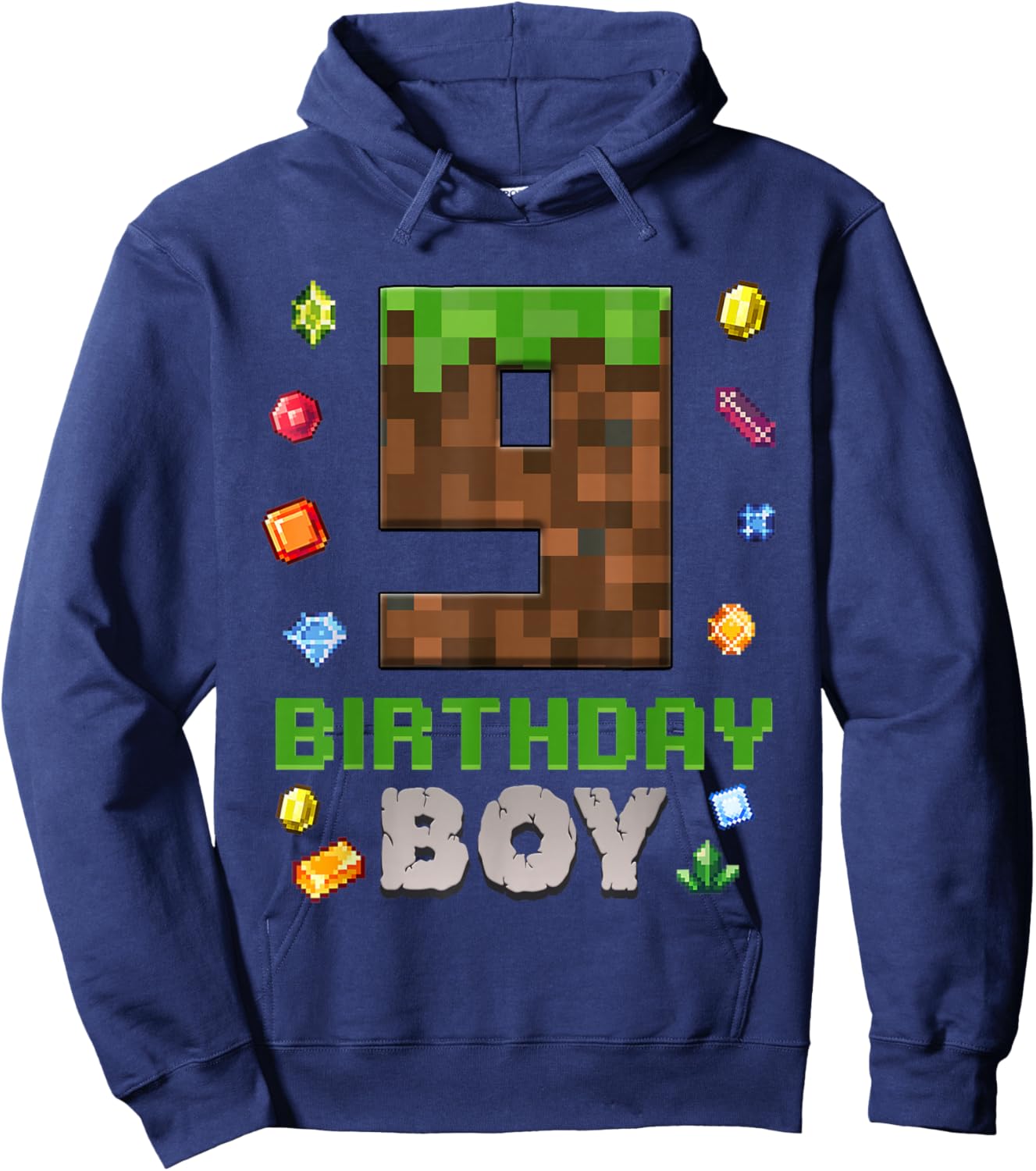 9th Birthday 9 Years Old Video Gamer Pixel Birthday Boys Hoodie - Hoodie | Navy