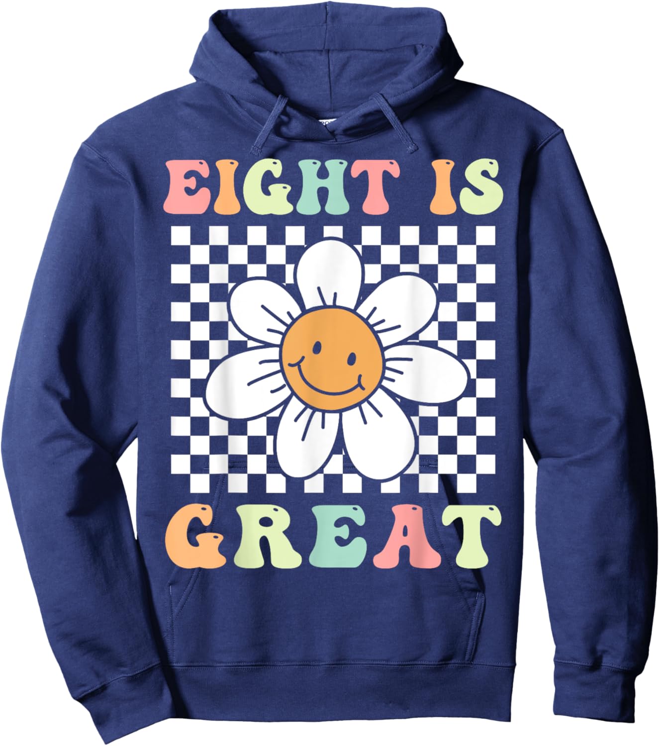 Eight Is Great Cute Groovy 8th Birthday Party Daisy Flower , Small, Black Hoodie - Hoodie | Navy