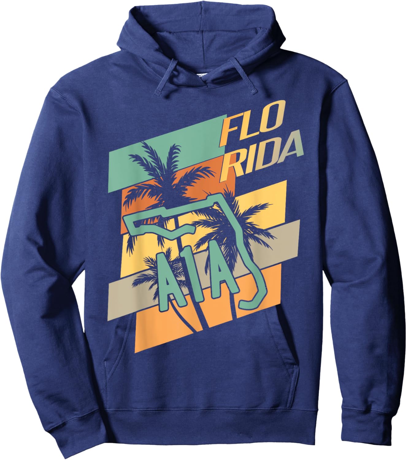 Florida - Palm Trees - A1A Beachfront Ave Souvenir Hoodie - Hoodie | Navy