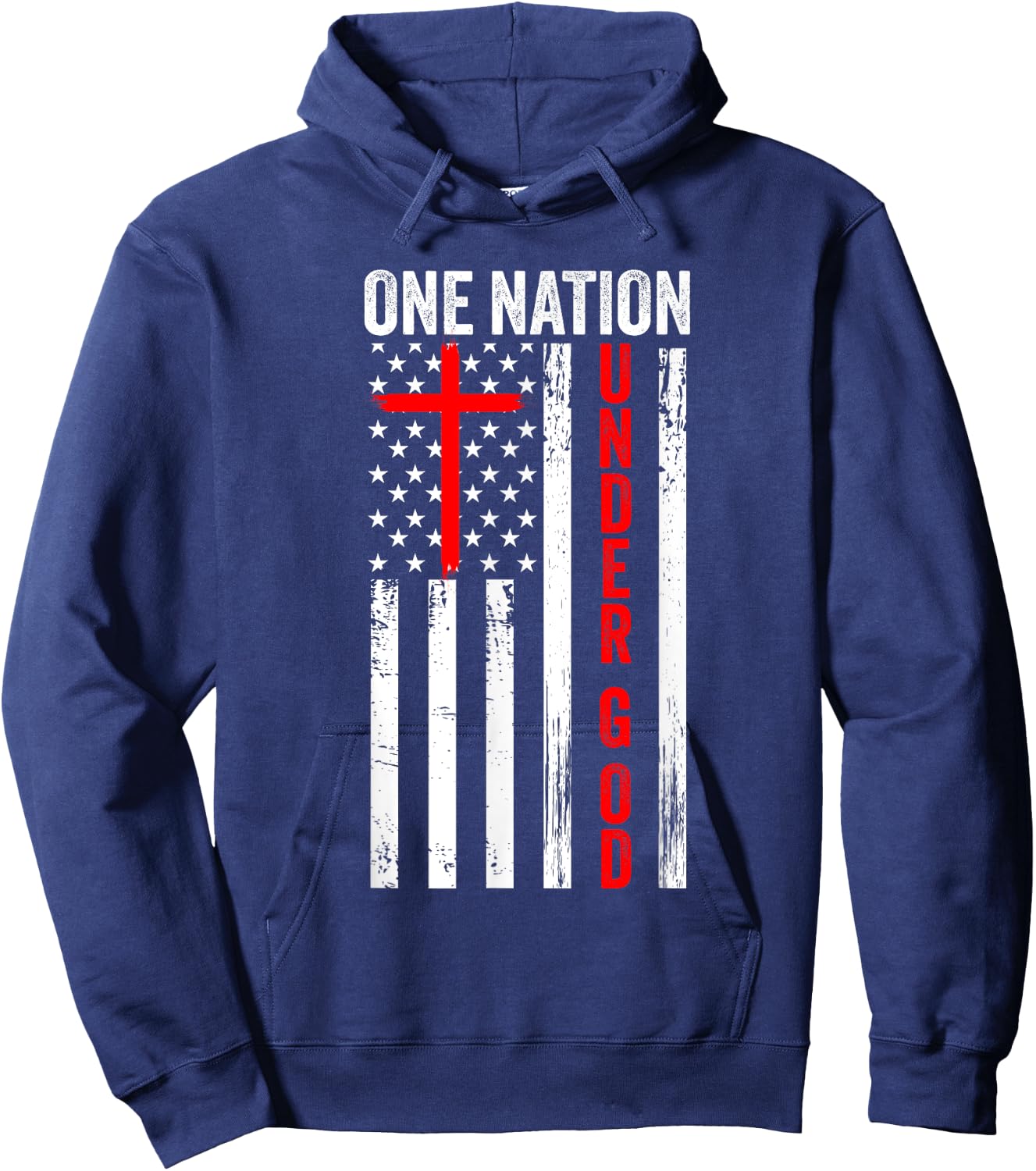 One Nation Under God USA flag Cross Jesus Christian Bible Hoodie - Hoodie | Navy