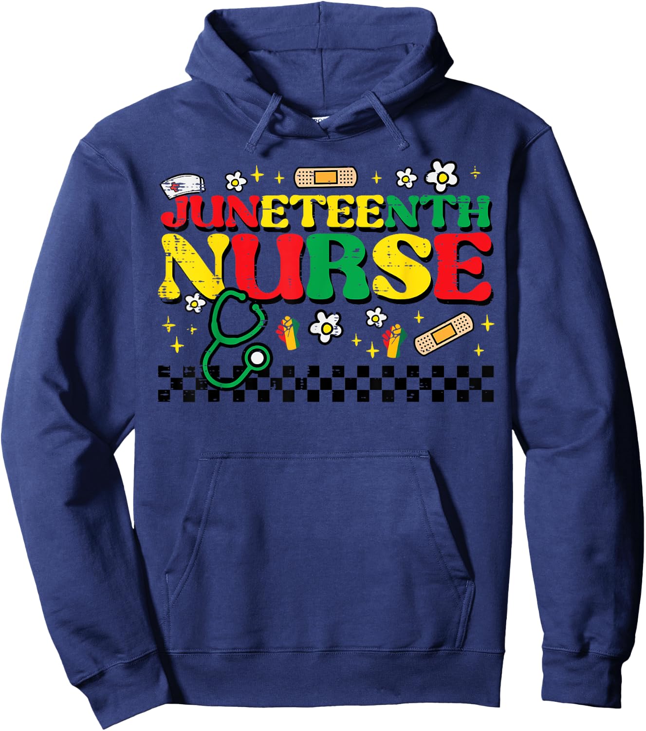 Juneteenth Nurse Groovy Retro African Scrub Top Black Women Hoodie - Hoodie | Navy